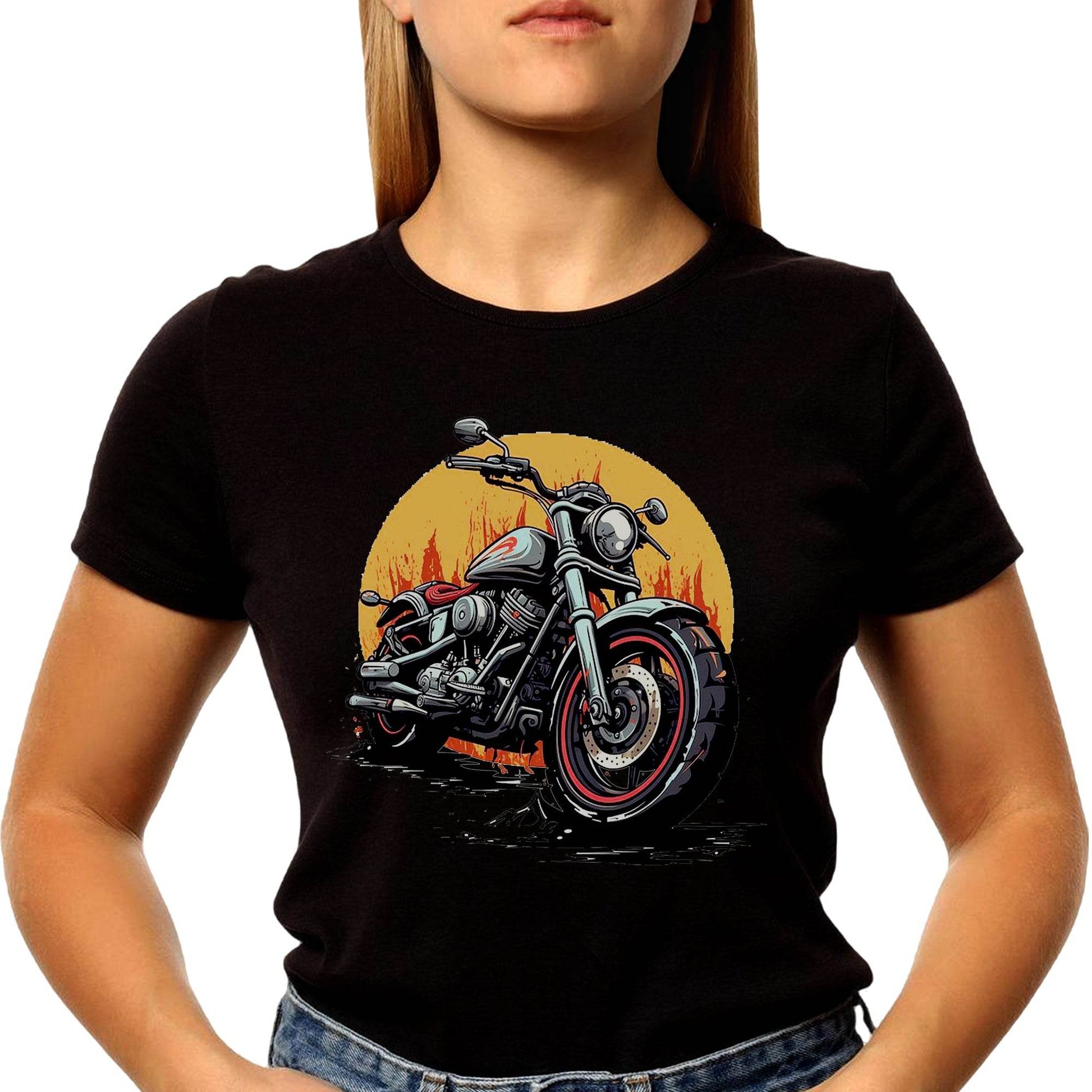 Motorcycle with a sunset - Unisex Round Neck Regular Fit 100% Combed Cotton Half Sleeve T-Shirt - Mojilo Mart