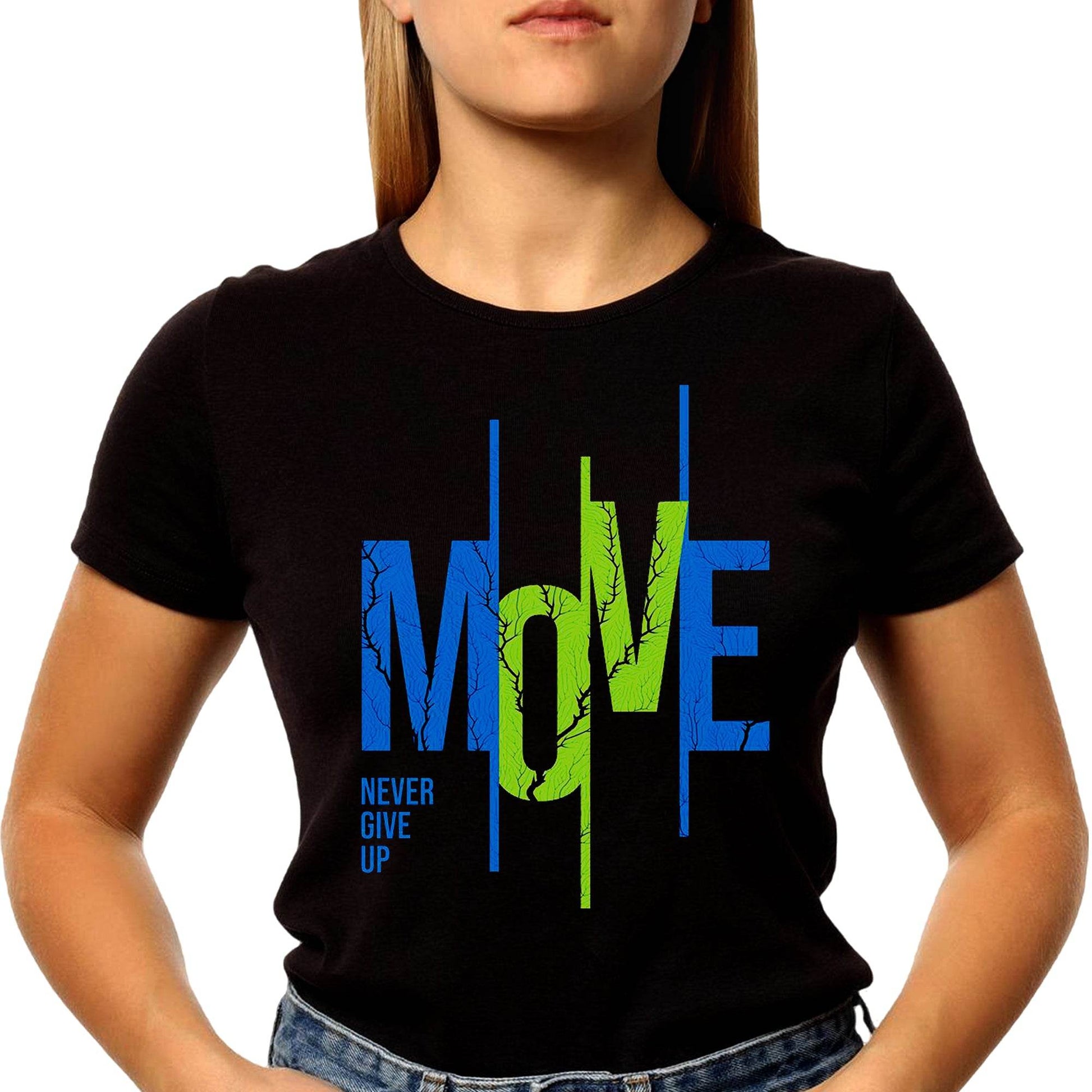 Move Never Give Up - Unisex Round Neck Regular Fit 100% Combed Cotton Half Sleeve T-Shirt - Mojilo Mart