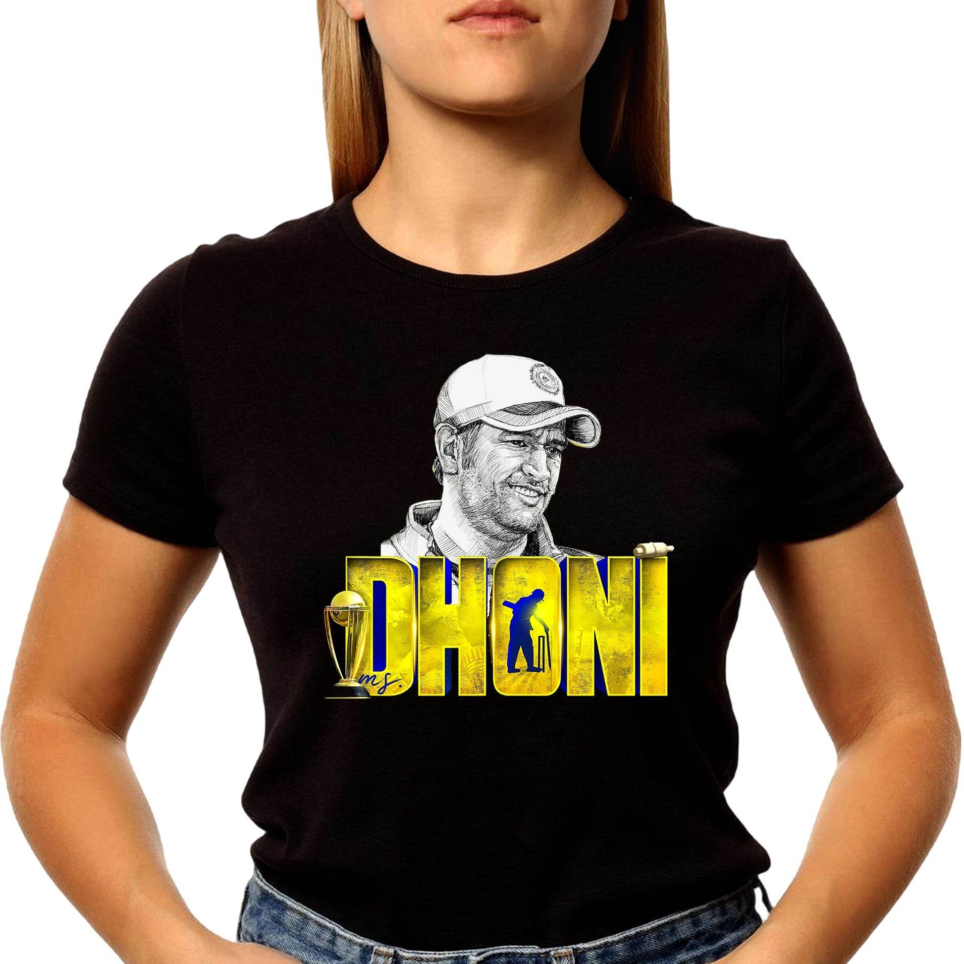Ms Dhoni Photo Printed - Unisex Round Neck Regular Fit 100% Combed Cotton Half Sleeve T-Shirt - Mojilo Mart