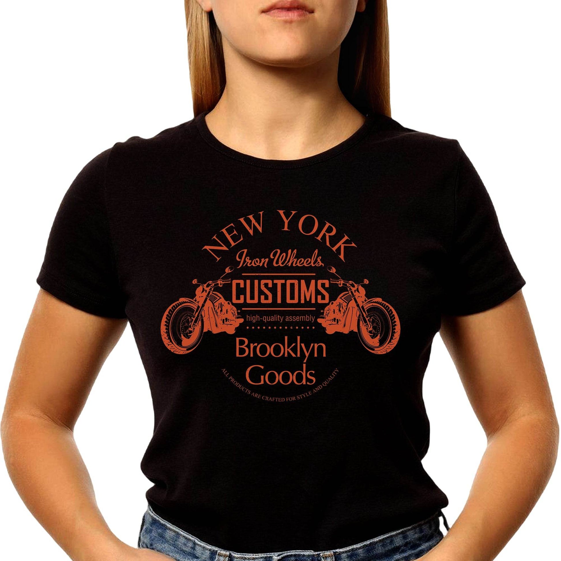 NEW YORK Iron Wheels CUSTOMS Brooklyn Goods - Unisex Round Neck Regular Fit 100% Combed Cotton Half Sleeve T-Shirt - Mojilo Mart