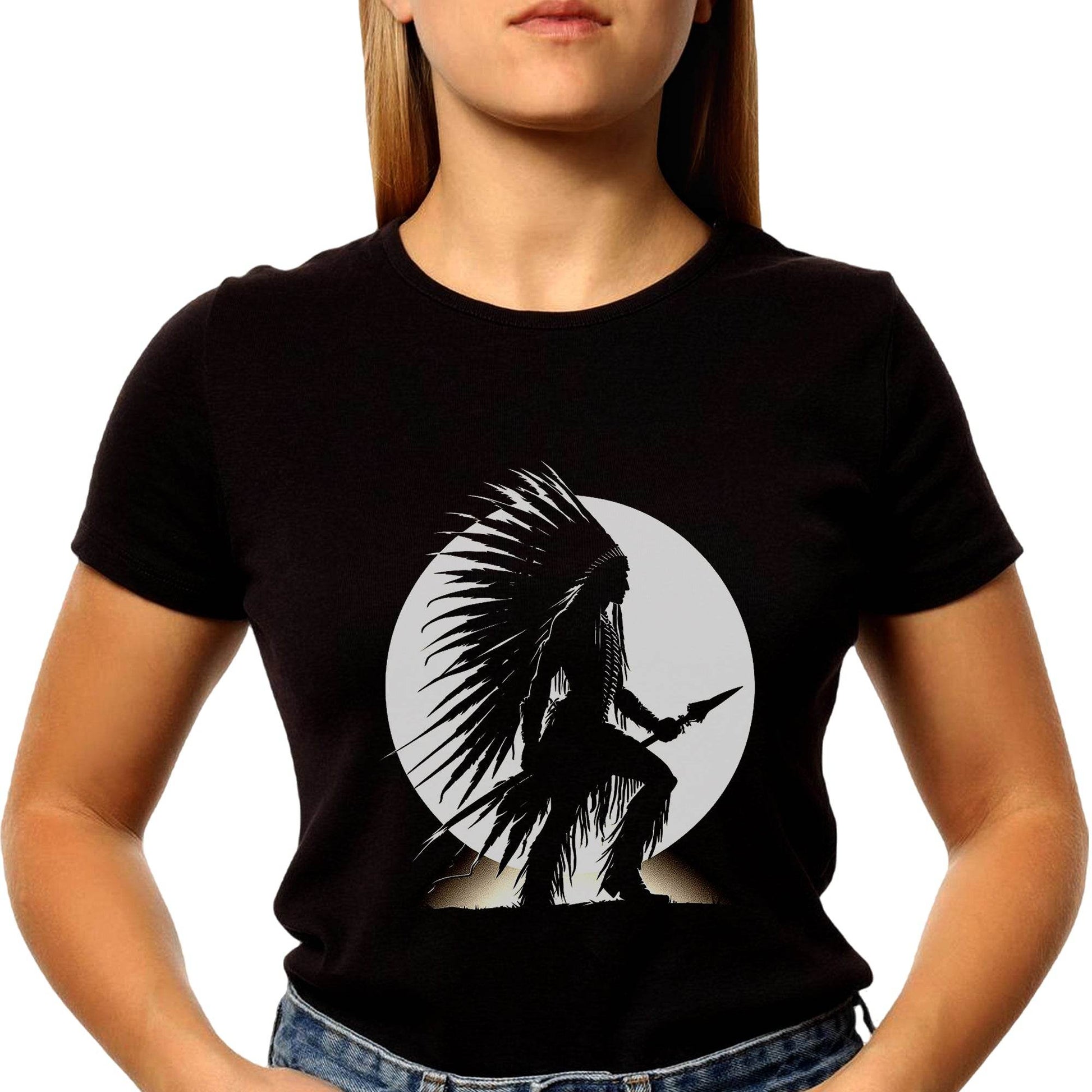 Native American Chief Silhouette vector - Unisex Round Neck Regular Fit 100% Combed Cotton Half Sleeve T-Shirt - Mojilo Mart