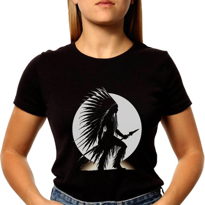 Native American Chief Silhouette vector - Unisex Round Neck Regular Fit 100% Combed Cotton Half Sleeve T-Shirt - Mojilo Mart