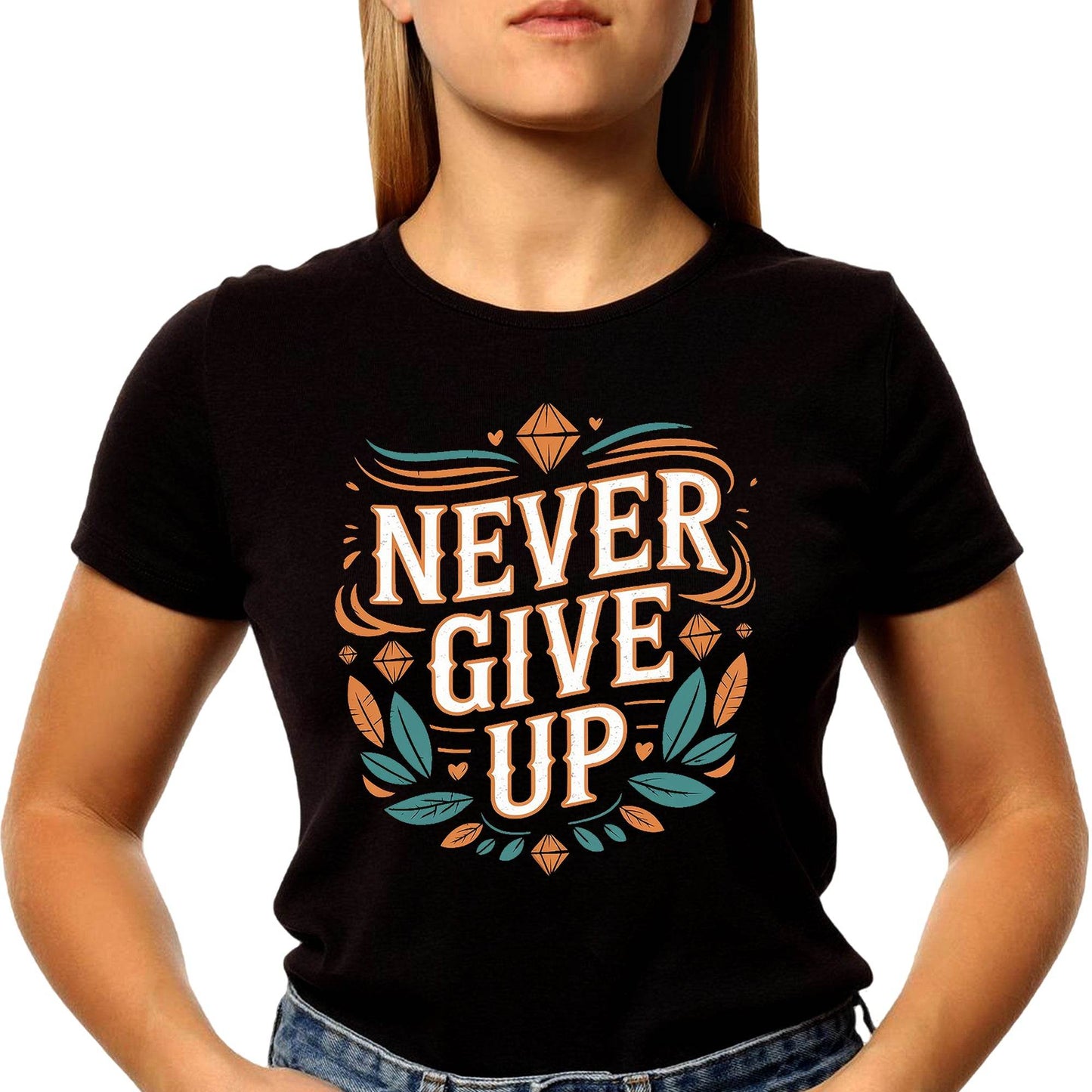 Never Give Up Desing - Unisex Round Neck Regular Fit 100% Combed Cotton Half Sleeve T-Shirt - Mojilo Mart