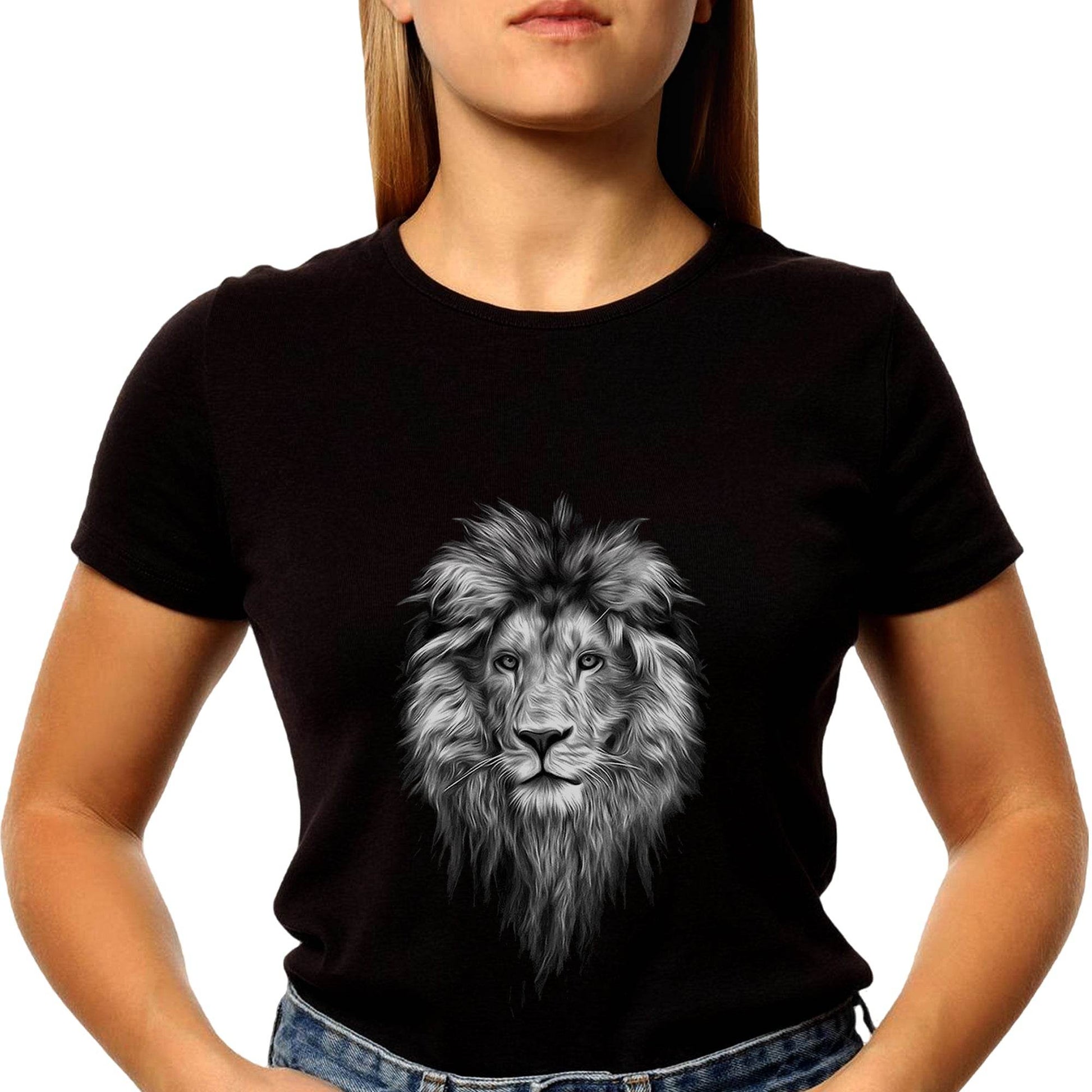 Nordic Animal Lion Black and White - Unisex Round Neck Regular Fit 100% Combed Cotton Half Sleeve T-Shirt - Mojilo Mart