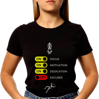 ON FOCUS ON MOTIVATION ON DEDICATION OFF EXCUSES - Unisex Round Neck Regular Fit 100% Combed Cotton Half Sleeve T-Shirt - Mojilo Mart
