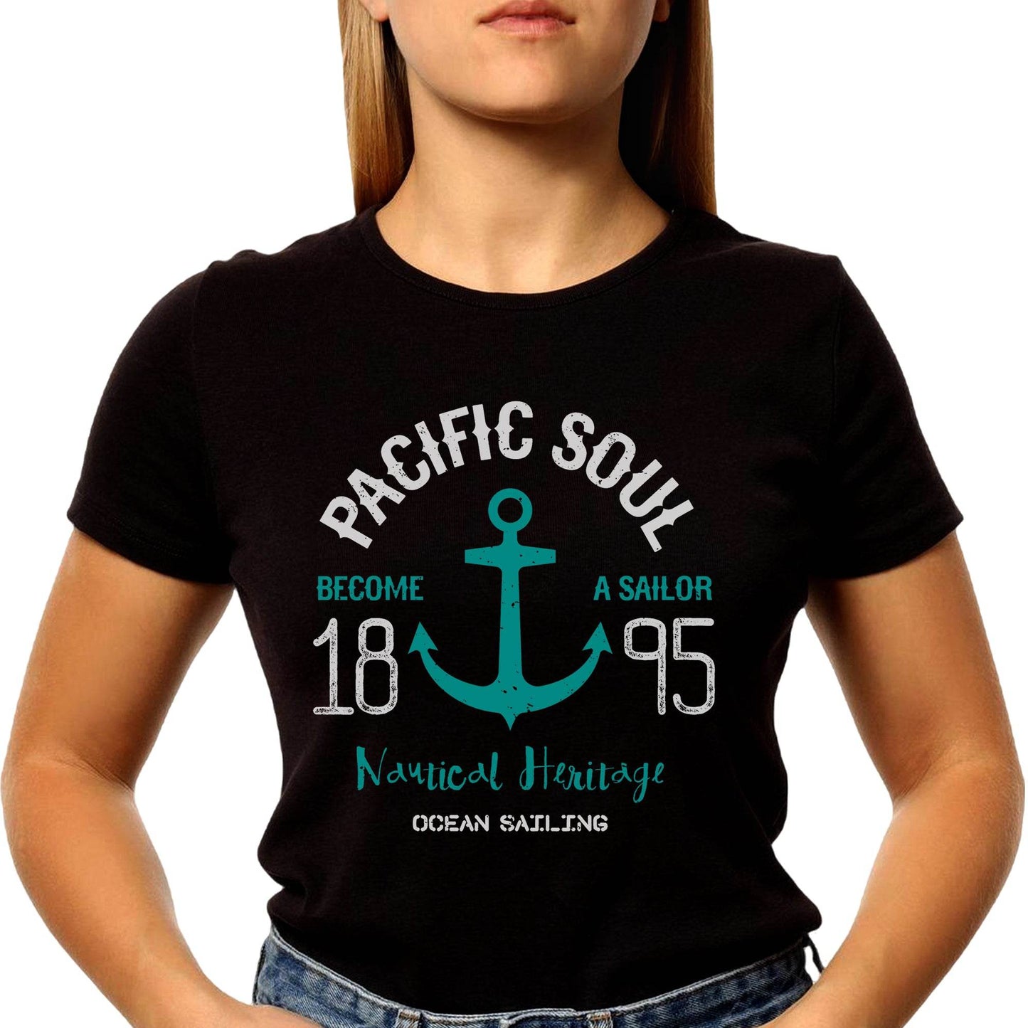 PACIFIC SOUL BECOME A SAILOR 1895 Nautical Heritage OCEAN SAILING - Unisex Round Neck Regular Fit 100% Combed Cotton Half Sleeve T-Shirt - Mojilo Mart