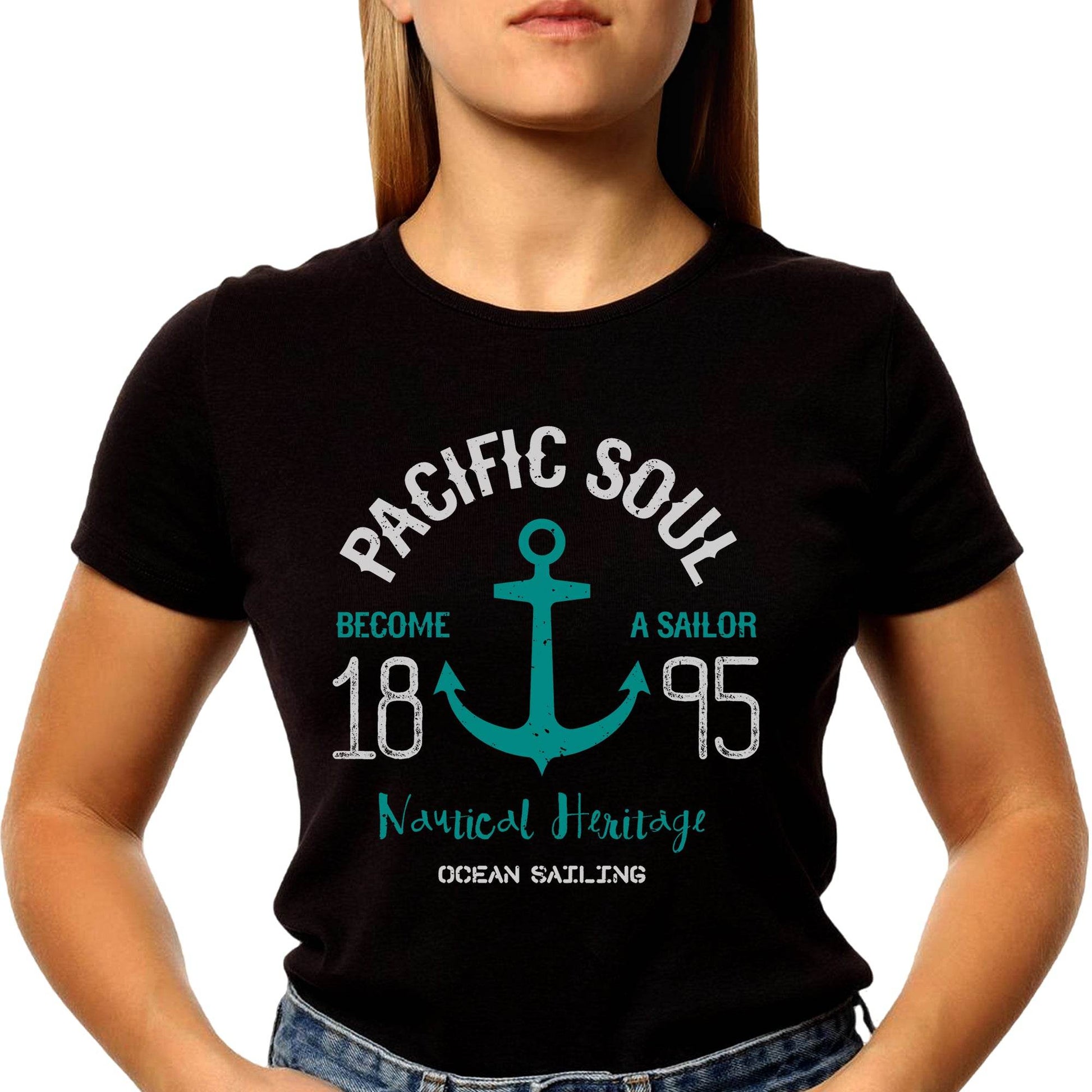 PACIFIC SOUL BECOME A SAILOR 1895 Nautical Heritage OCEAN SAILING - Unisex Round Neck Regular Fit 100% Combed Cotton Half Sleeve T-Shirt - Mojilo Mart