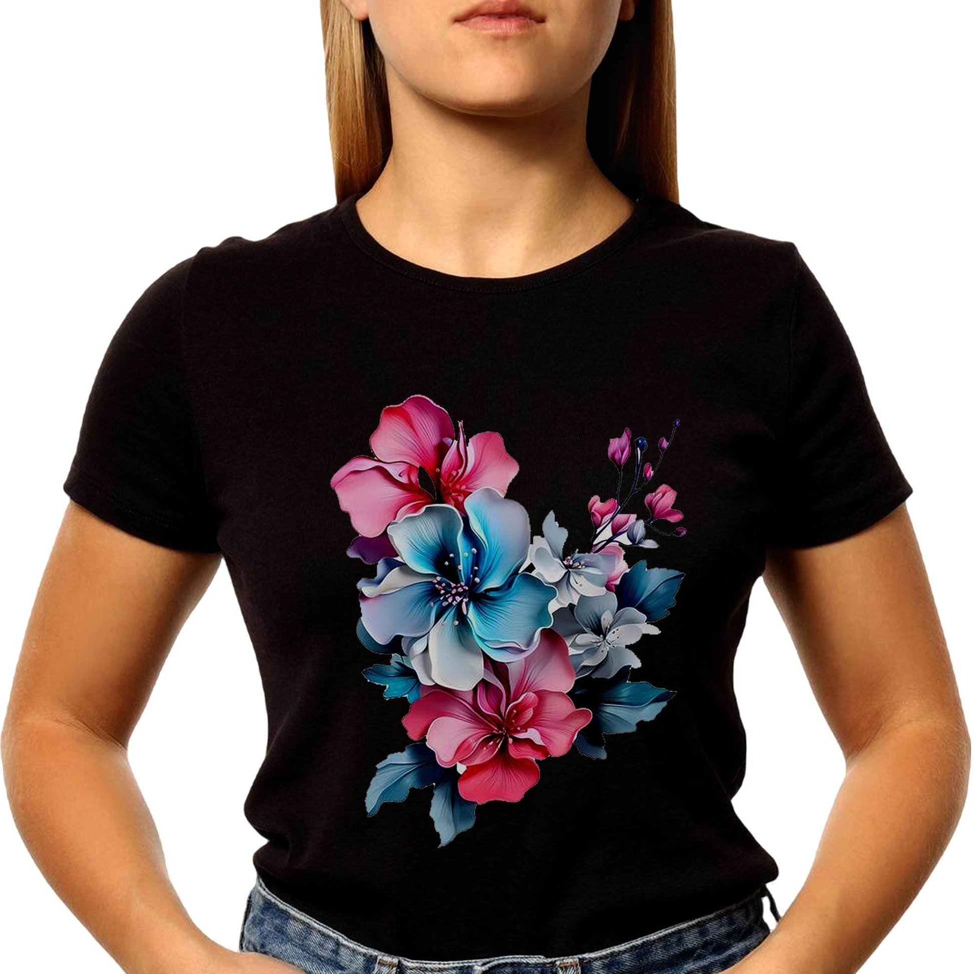 Pink Fantasy Flowers - Unisex Round Neck Regular Fit 100% Combed Cotton Half Sleeve T-Shirt - Mojilo Mart