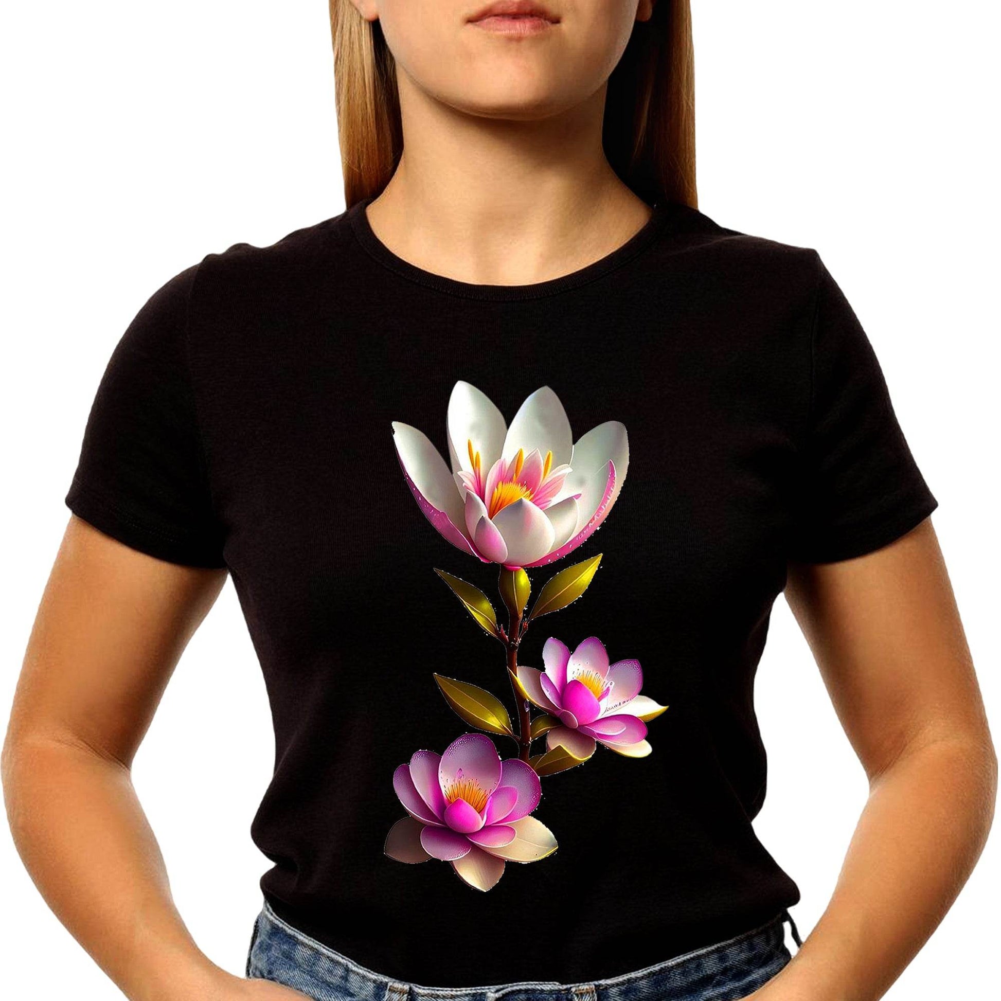 Pink Magnolia flower - Unisex Round Neck Regular Fit 100% Combed Cotton Half Sleeve T-Shirt - Mojilo Mart