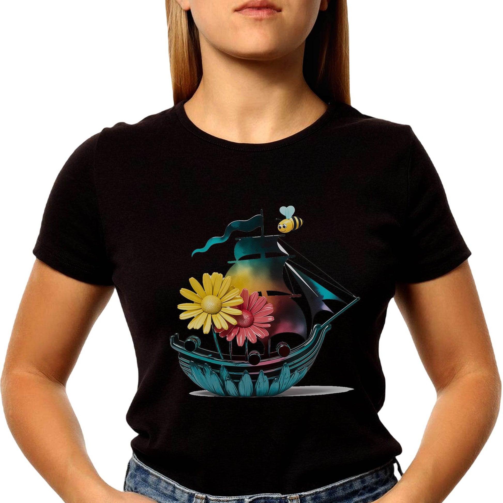 Pirate Ship Flower - Unisex Round Neck Regular Fit 100% Combed Cotton Half Sleeve T-Shirt (Copy) - Mojilo Mart