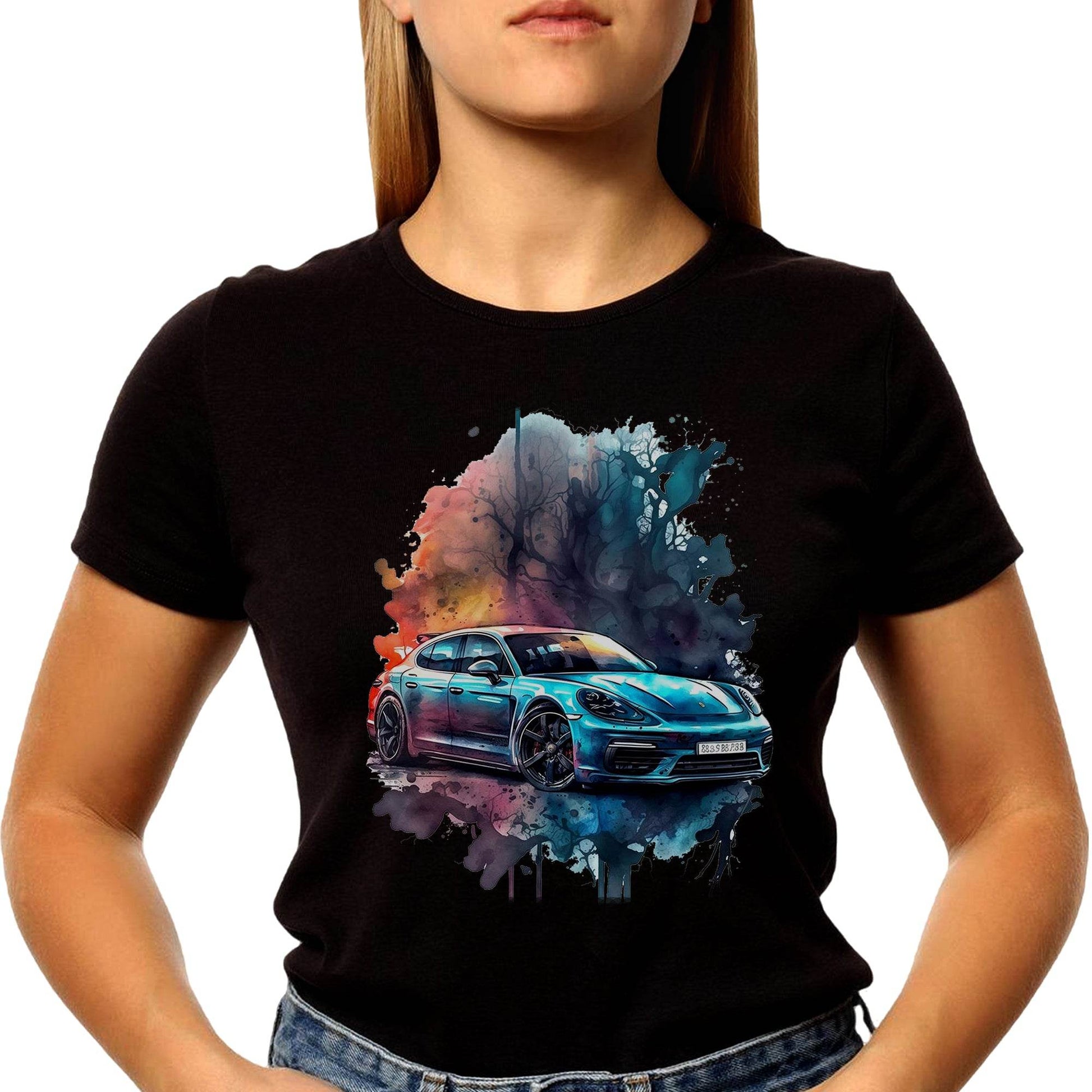 Porsche Panamera edition in a watercolor style - Unisex Round Neck Regular Fit 100% Combed Cotton Half Sleeve T-Shirt - Mojilo Mart