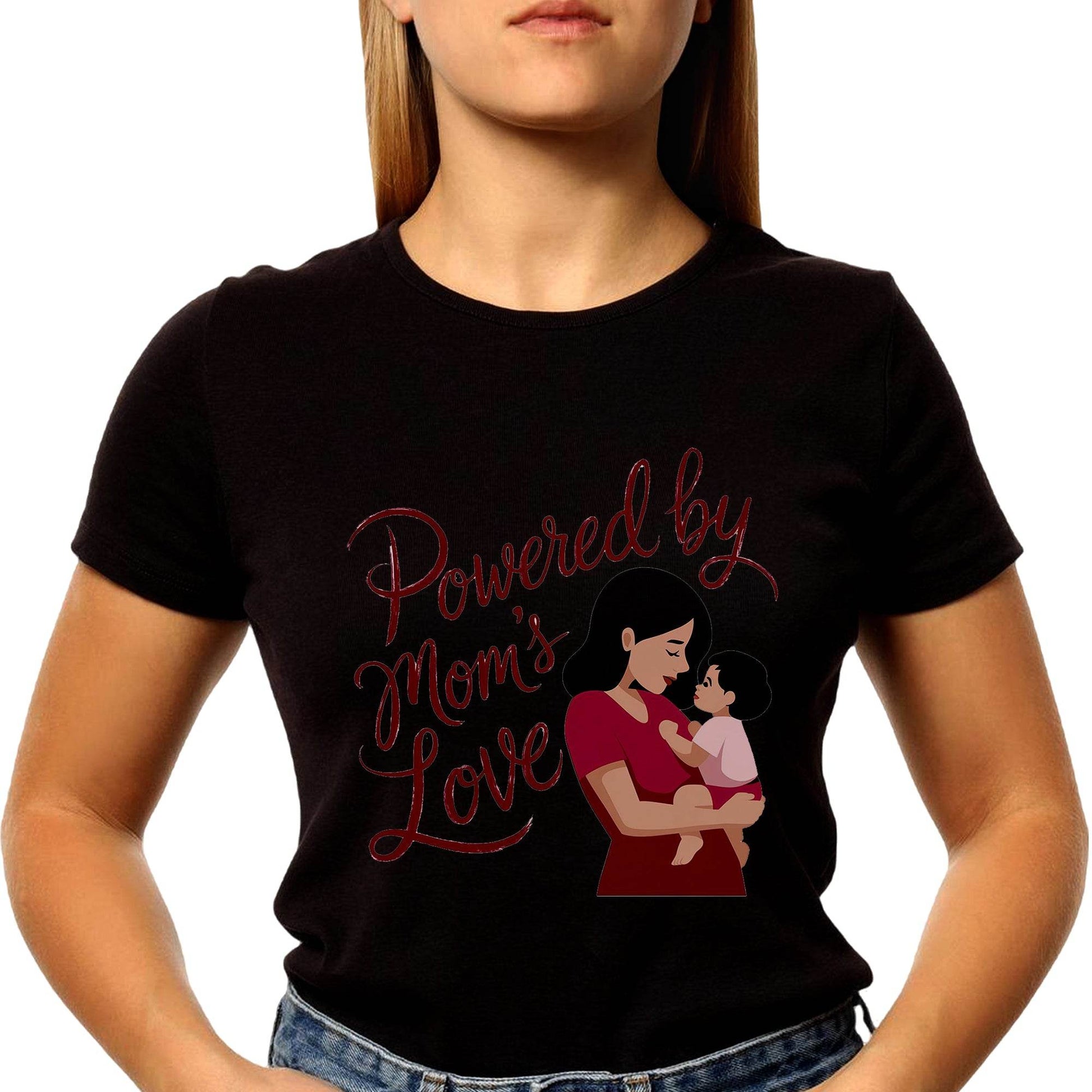 Powered By Mom Love - Unisex Round Neck Regular Fit 100% Combed Cotton Half Sleeve T-Shirt - Mojilo Mart