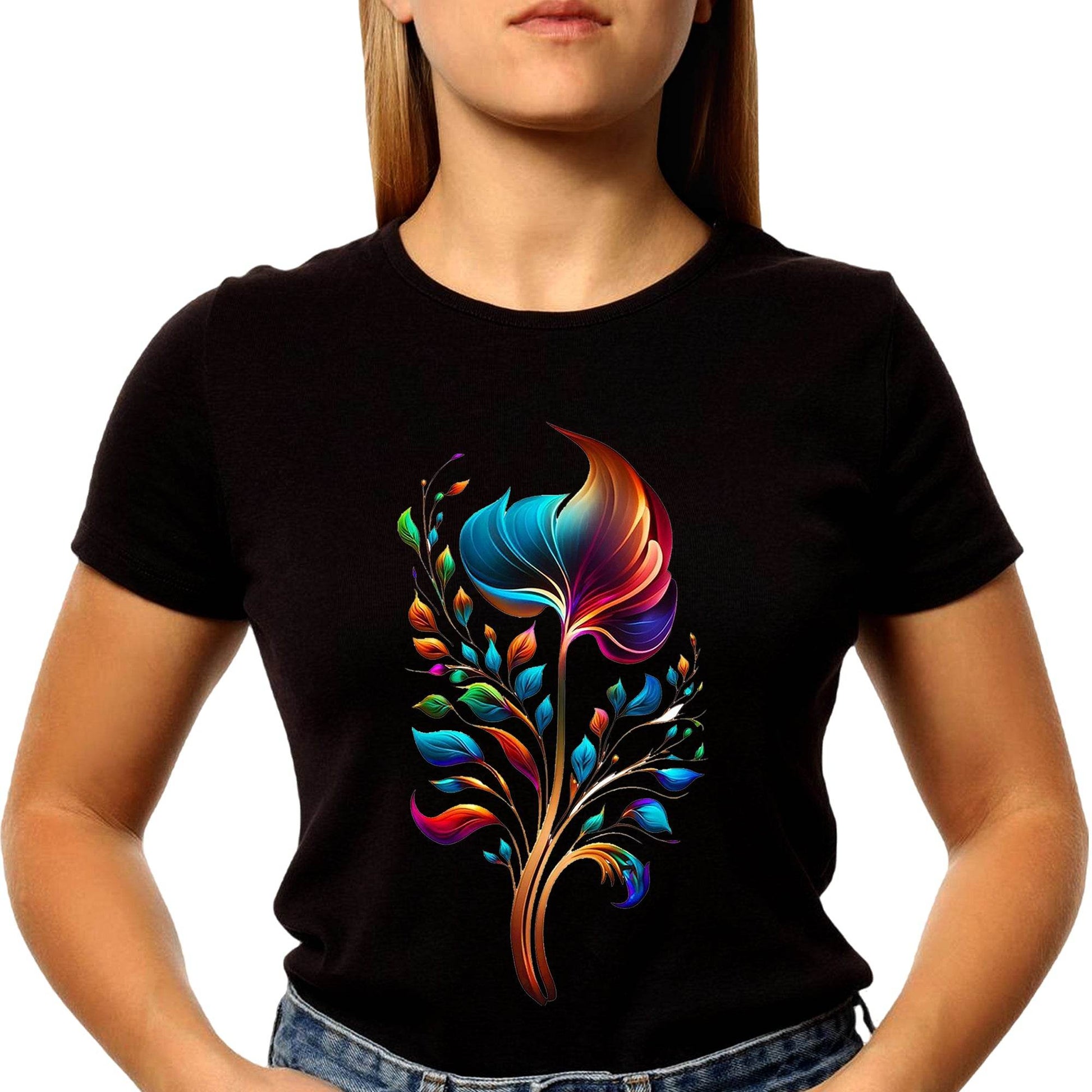 Pretty Flower in Night with Fire - Unisex Round Neck Regular Fit 100% Combed Cotton Half Sleeve T-Shirt - Mojilo Mart