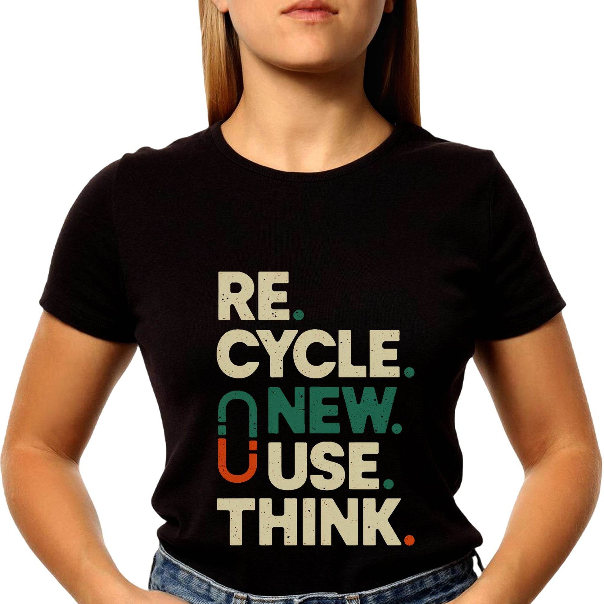 RE CYCLE NEW USE THINK - Unisex Round Neck Regular Fit 100% Combed Cotton Half Sleeve T-Shirt - Mojilo Mart