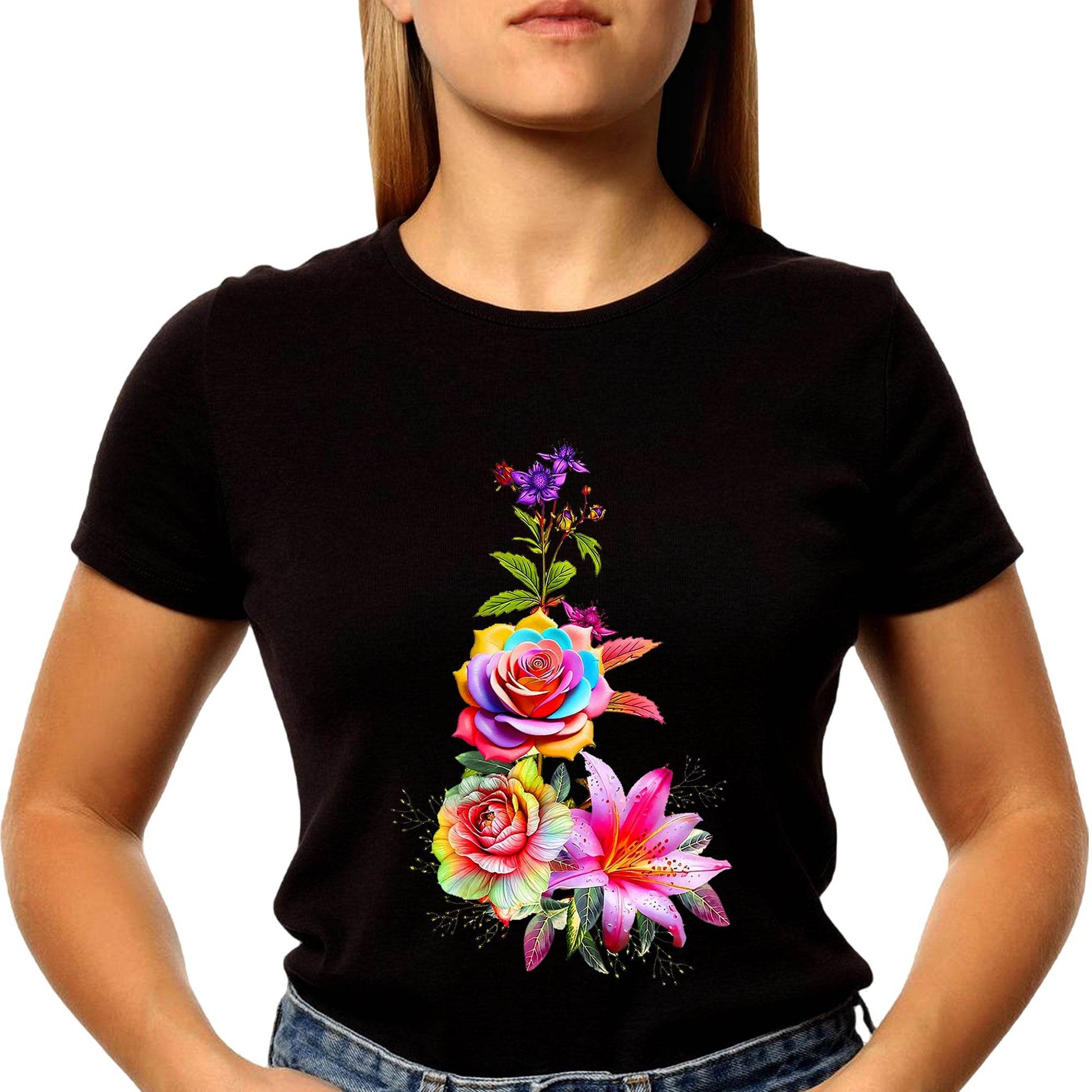 Radiant Rose Tee Psychedelic Floral - Unisex Round Neck Regular Fit 100% Combed Cotton Half Sleeve T-Shirt - Mojilo Mart