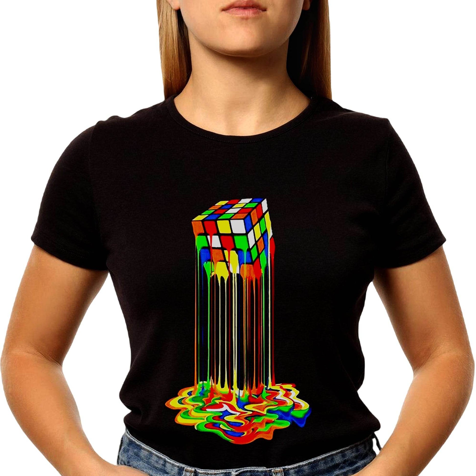 Rainbow Abstraction Melted Rubix Cube - Unisex Round Neck Regular Fit 100% Combed Cotton Half Sleeve T-Shirt - Mojilo Mart