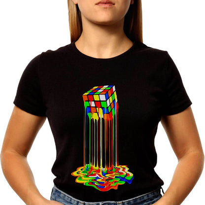 Rainbow Abstraction Melted Rubix Cube - Unisex Round Neck Regular Fit 100% Combed Cotton Half Sleeve T-Shirt - Mojilo Mart