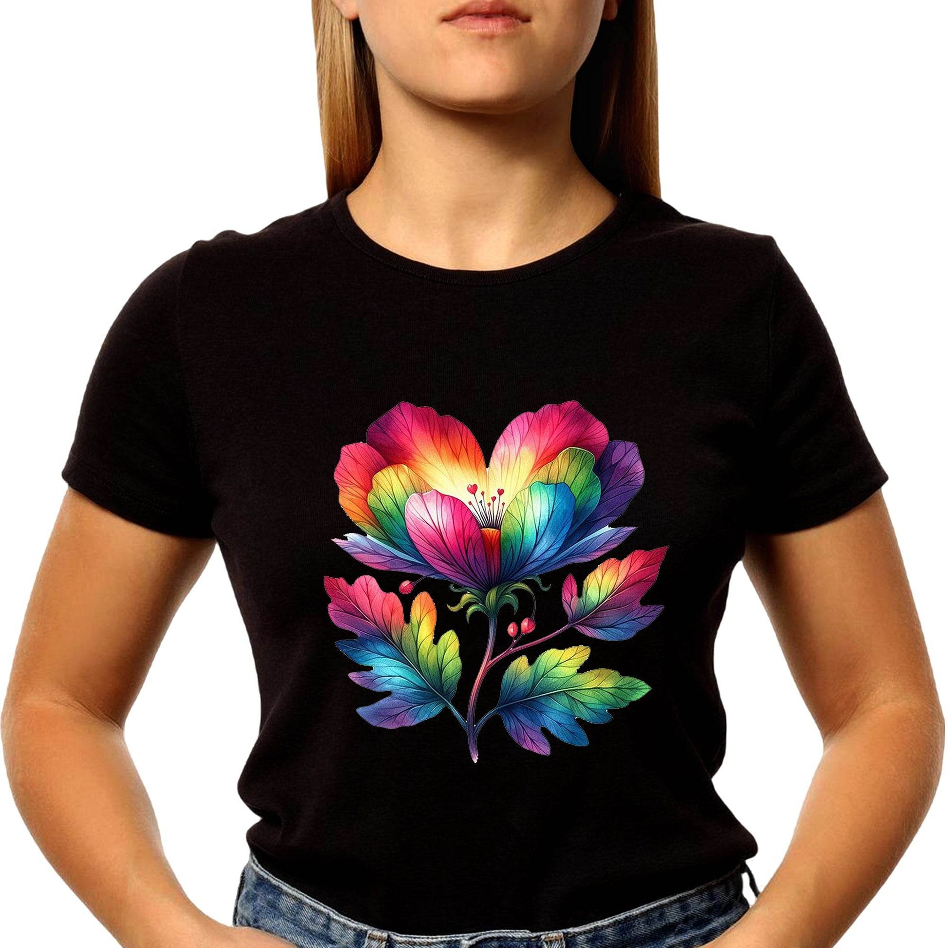 Rainbow Flower - Unisex Round Neck Regular Fit 100% Combed Cotton Half Sleeve T-Shirt - Mojilo Mart