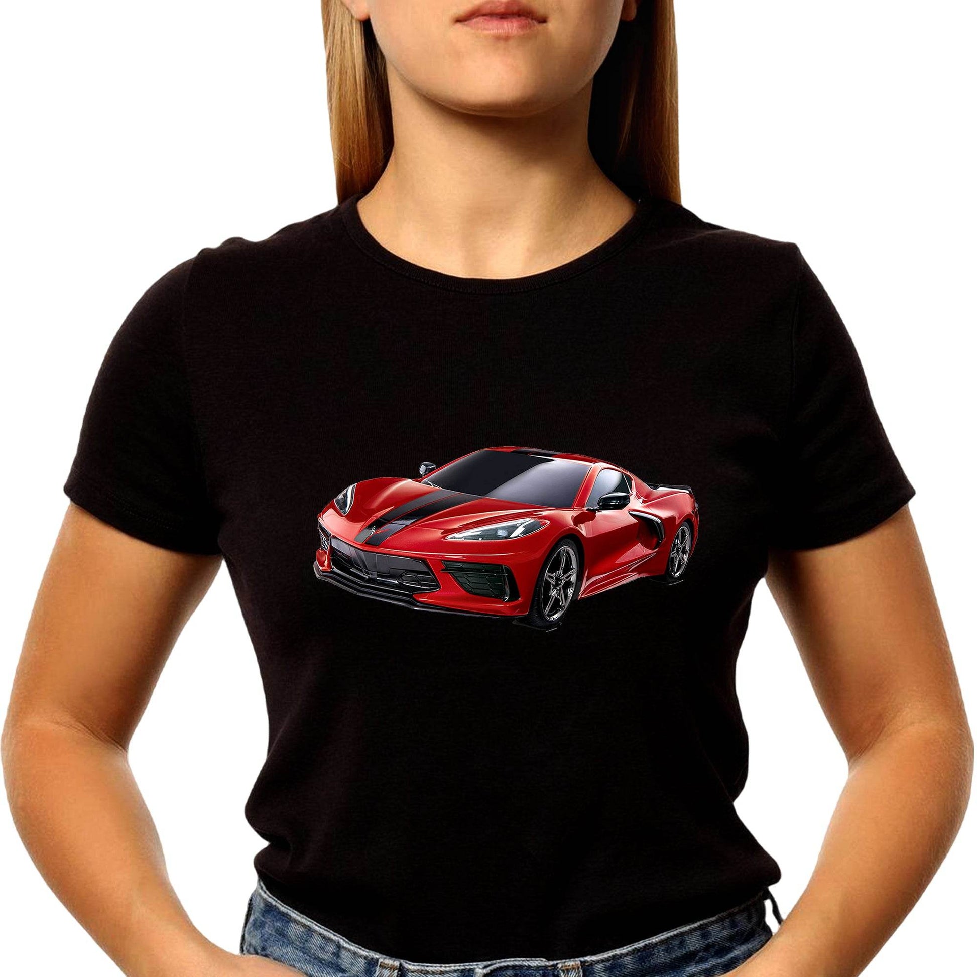 Red Chevy 'Vette C8 Mid Engine - Unisex Round Neck Regular Fit 100% Combed Cotton Half Sleeve T-Shirt - Mojilo Mart