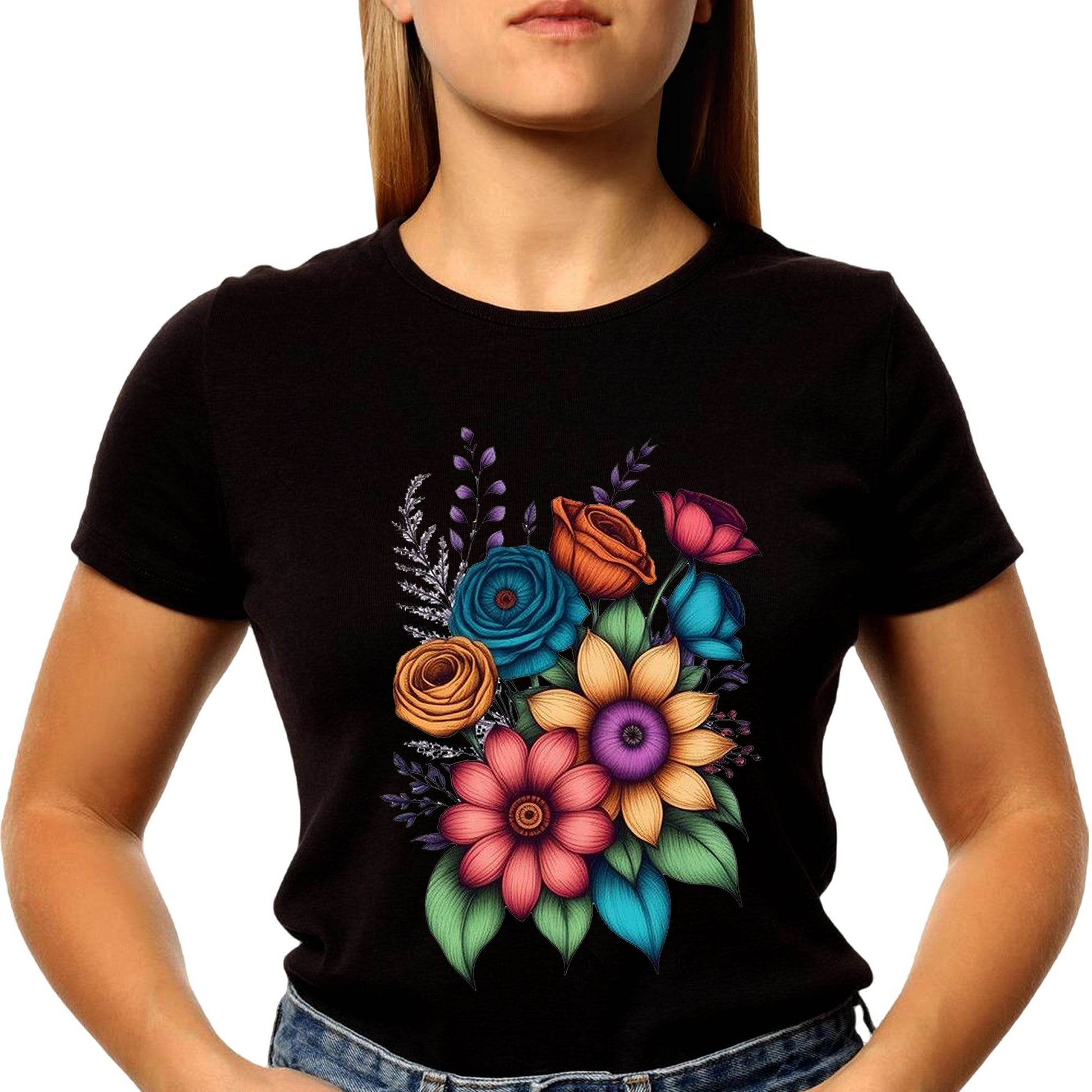 Retro Pressed Flowers - Unisex Round Neck Regular Fit 100% Combed Cotton Half Sleeve T-Shirt - Mojilo Mart