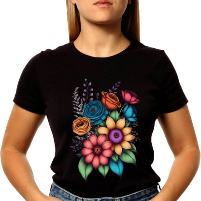 Retro Pressed Flowers - Unisex Round Neck Regular Fit 100% Combed Cotton Half Sleeve T-Shirt - Mojilo Mart