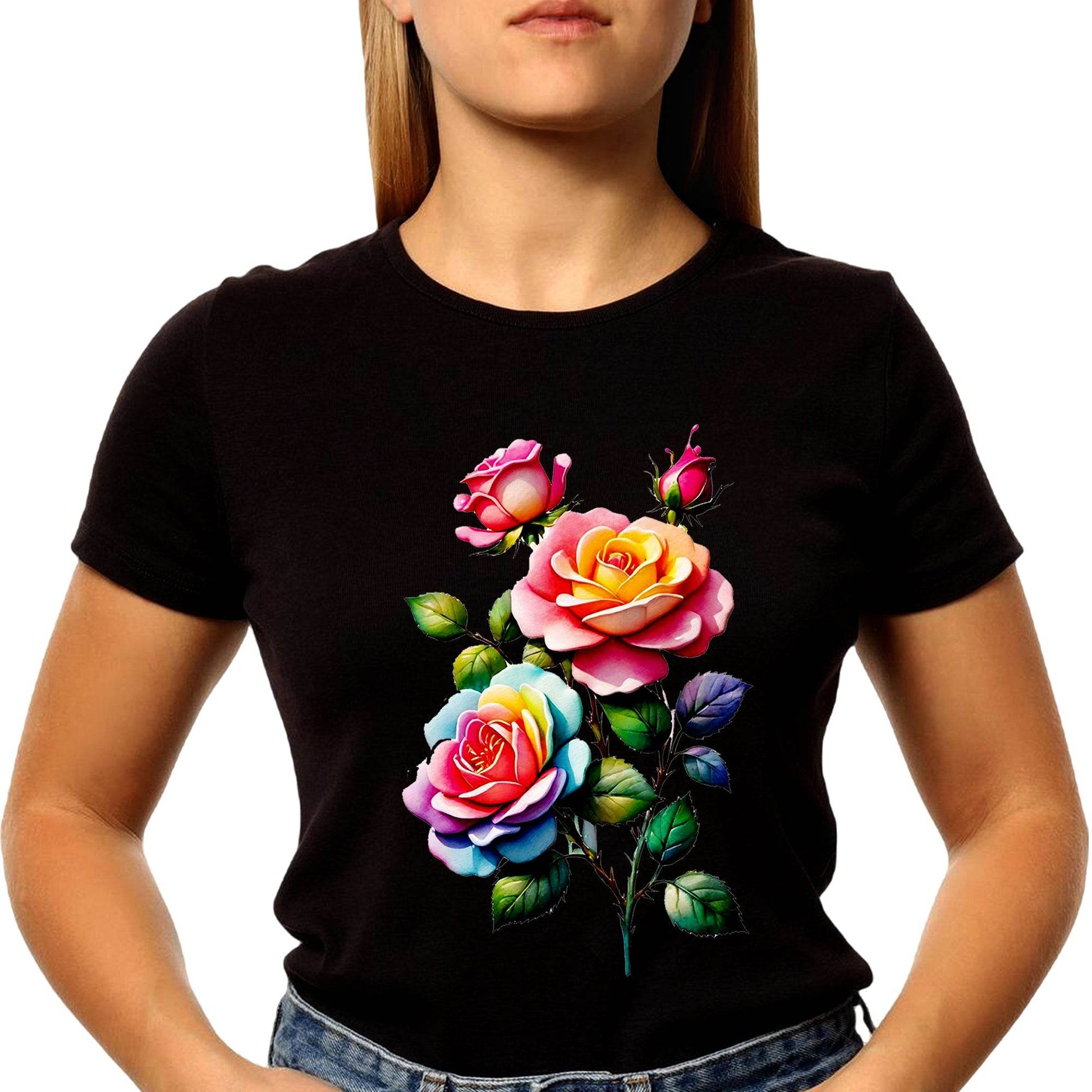 Rose Flowers Colors - Unisex Round Neck Regular Fit 100% Combed Cotton Half Sleeve T-Shirt - Mojilo Mart