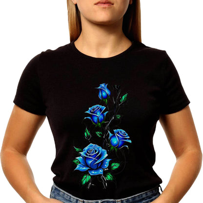 Rose In BLUE Color - Unisex Round Neck Regular Fit 100% Combed Cotton Half Sleeve T-Shirt - Mojilo Mart