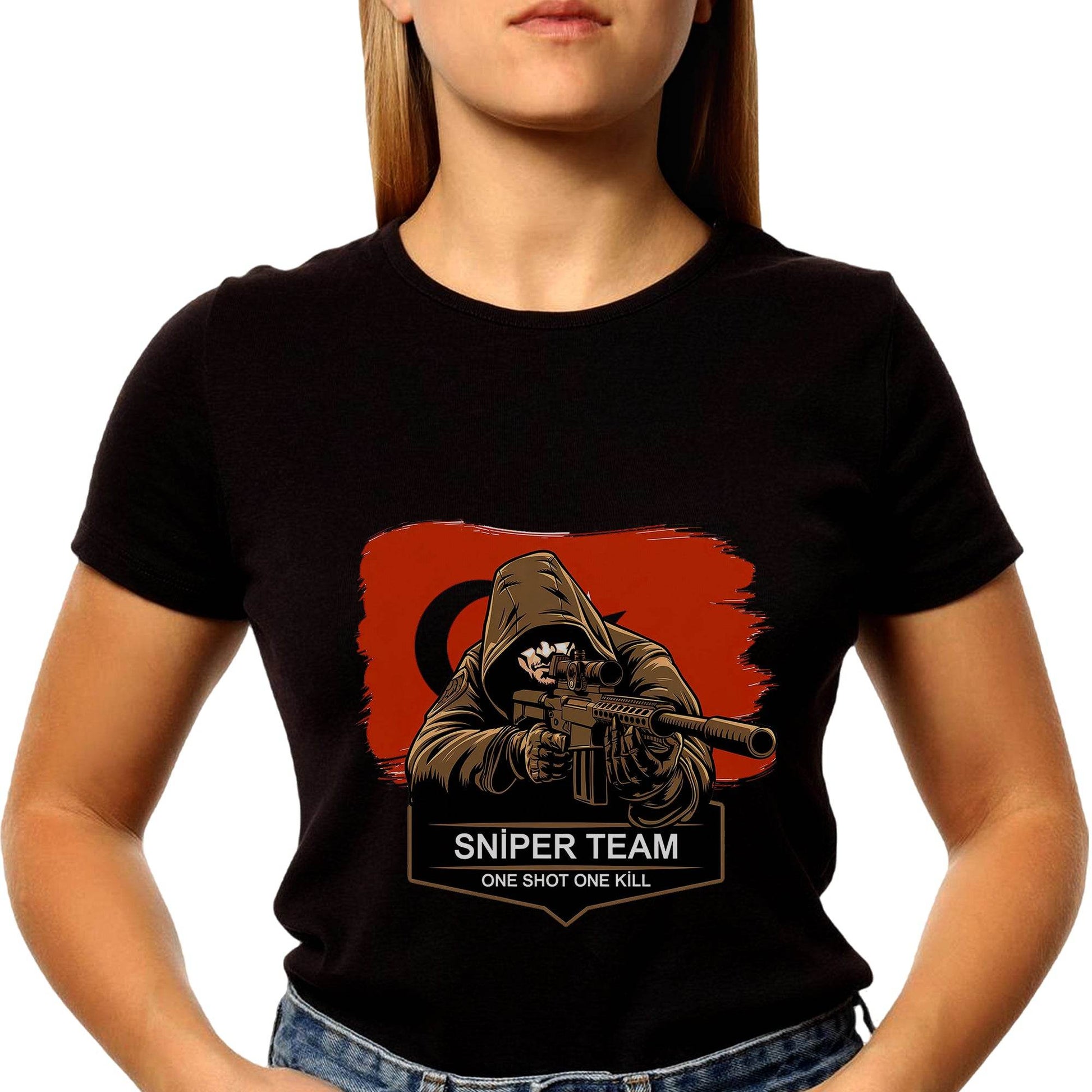 SNIPER TEAM ONE SHOT ONE K?LL - Unisex Round Neck Regular Fit 100% Combed Cotton Half Sleeve T-Shirt - Mojilo Mart