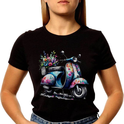 Scooter with Various Flowers Clipart - Unisex Round Neck Regular Fit 100% Combed Cotton Half Sleeve T-Shirt - Mojilo Mart