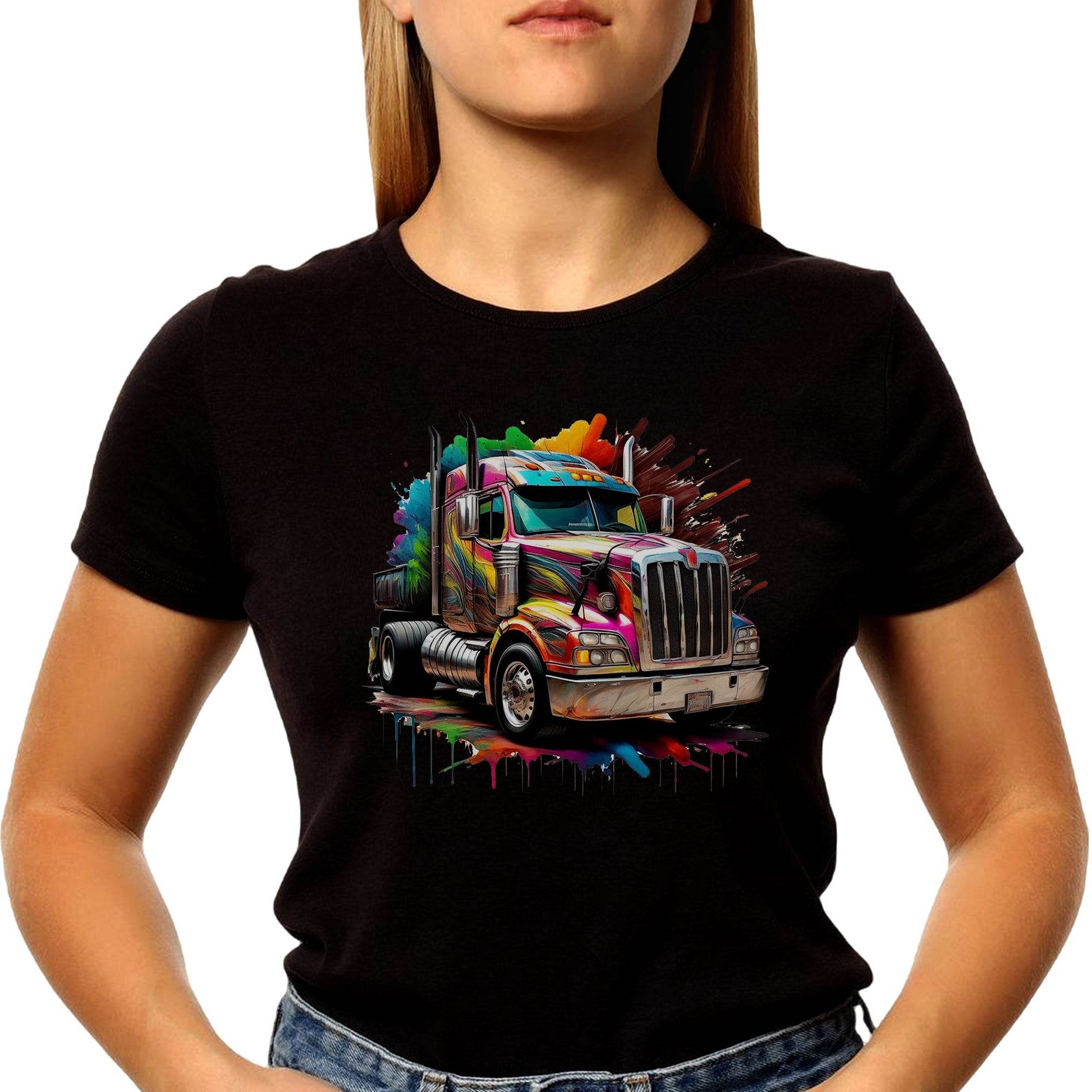 Semi Truck Paint Splatter Graphic - Unisex Round Neck Regular Fit 100% Combed Cotton Half Sleeve T-Shirt - Mojilo Mart