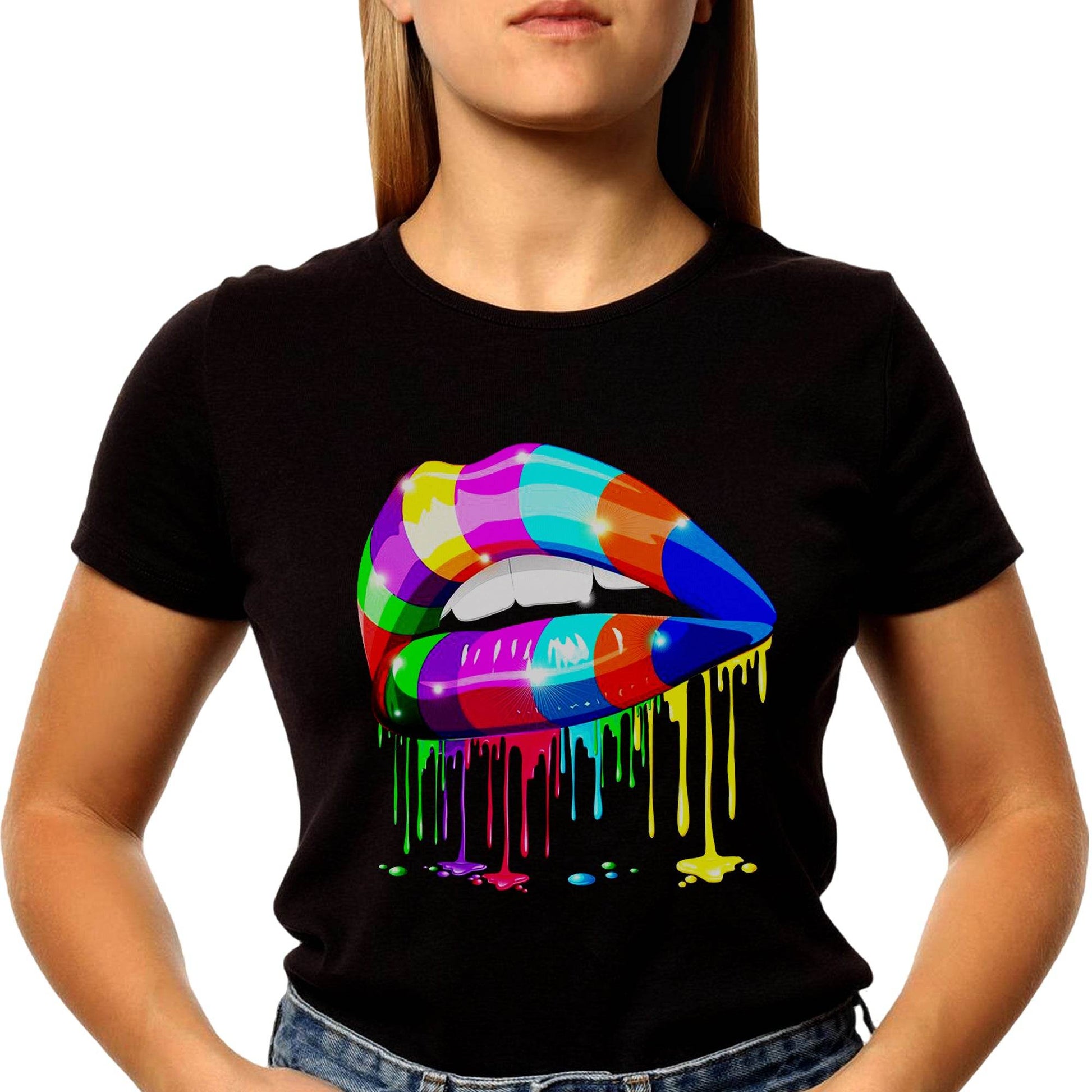 Sensual Lips Psychedelic - Unisex Round Neck Regular Fit 100% Combed Cotton Half Sleeve T-Shirt - Mojilo Mart