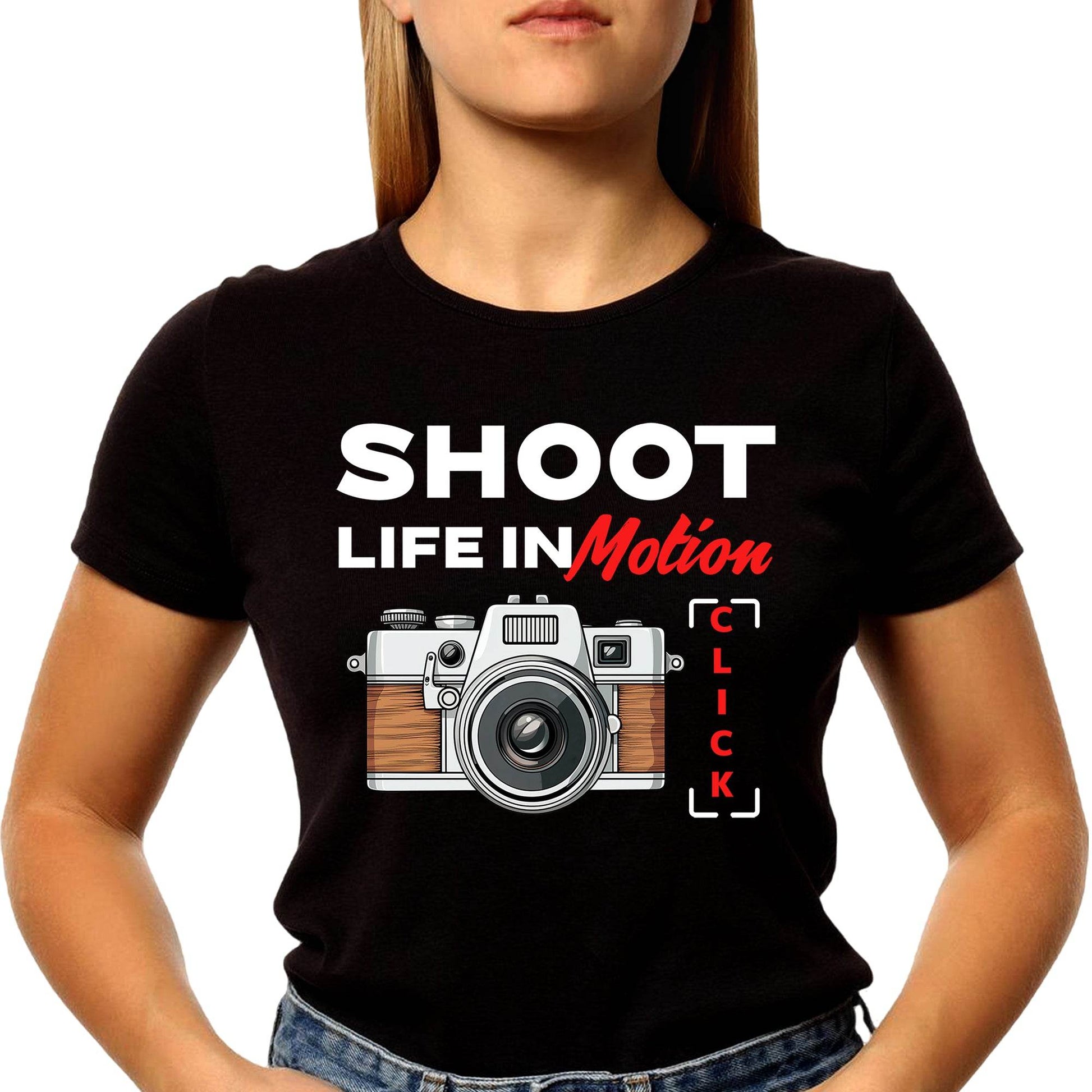 Shoot Life In Motion Click - Unisex Round Neck Regular Fit 100% Combed Cotton Half Sleeve T-Shirt - Mojilo Mart