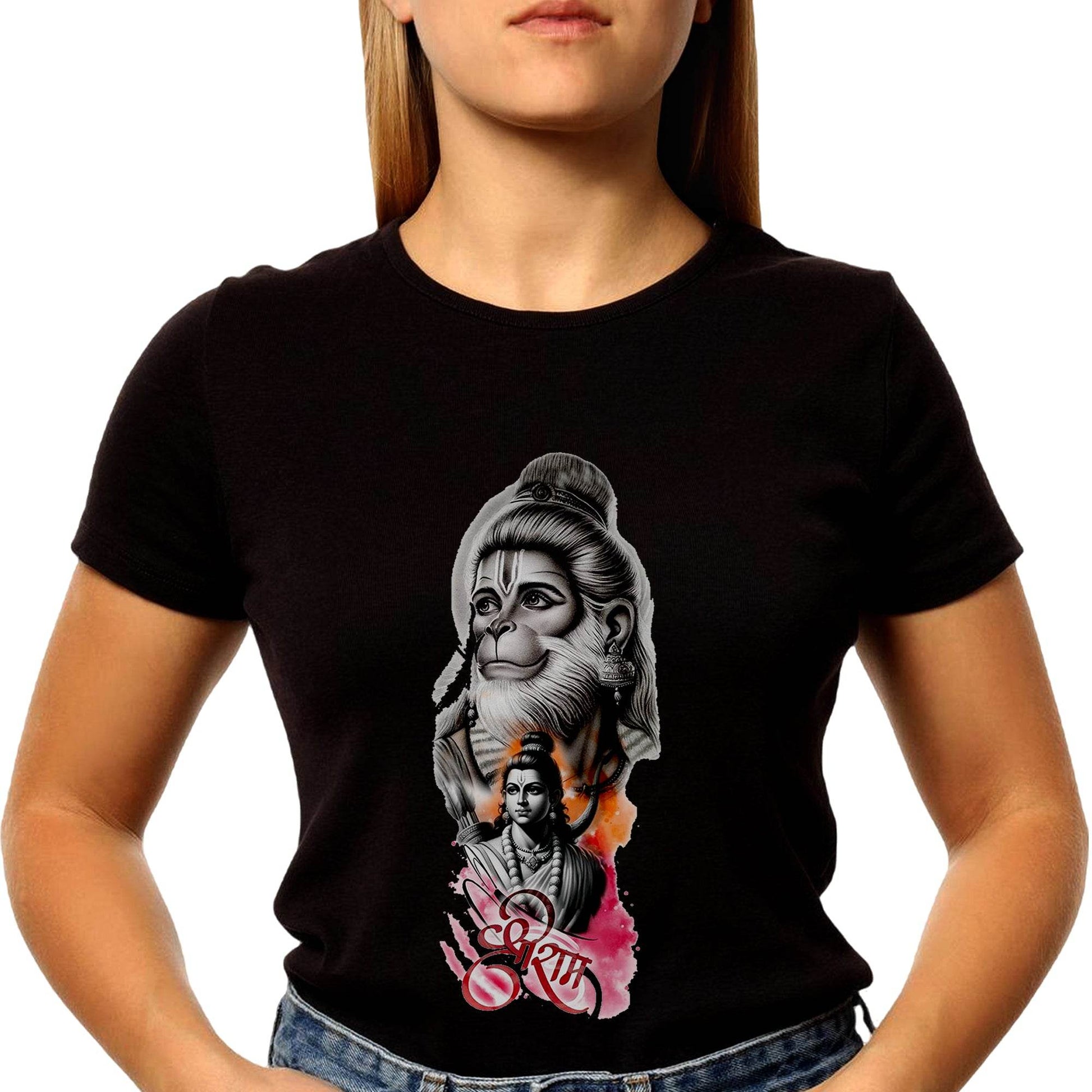 Shree Ram Hanuman Ji - Unisex Round Neck Regular Fit 100% Combed Cotton Half Sleeve T-Shirt - Mojilo Mart