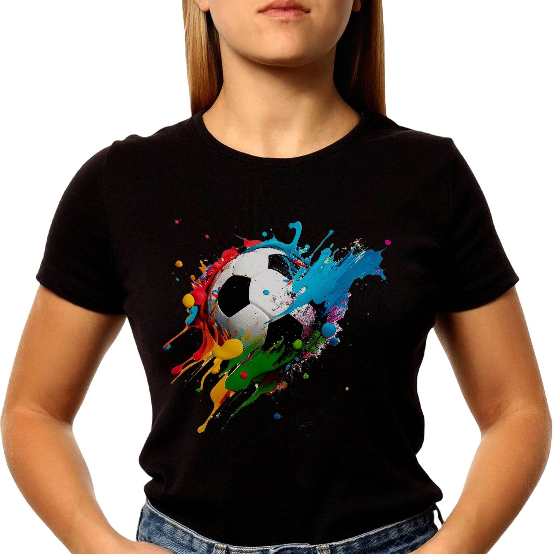 Soccer ball paint splash player team sports - Unisex Round Neck Regular Fit 100% Combed Cotton Half Sleeve T-Shirt - Mojilo Mart