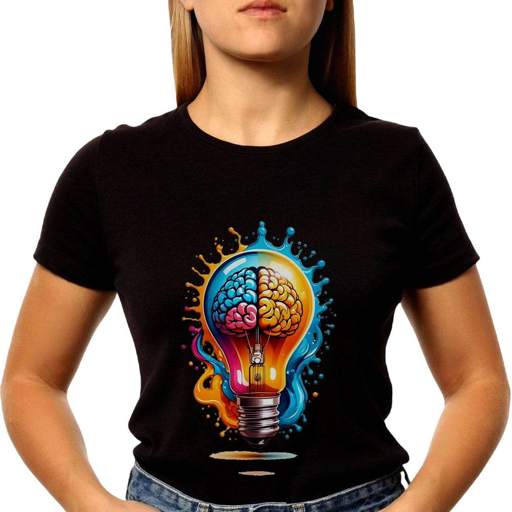 Spark Your Genius Colorful Brain Light Bulb - Unisex Round Neck Regular Fit 100% Combed Cotton Half Sleeve T-Shirt - Mojilo Mart
