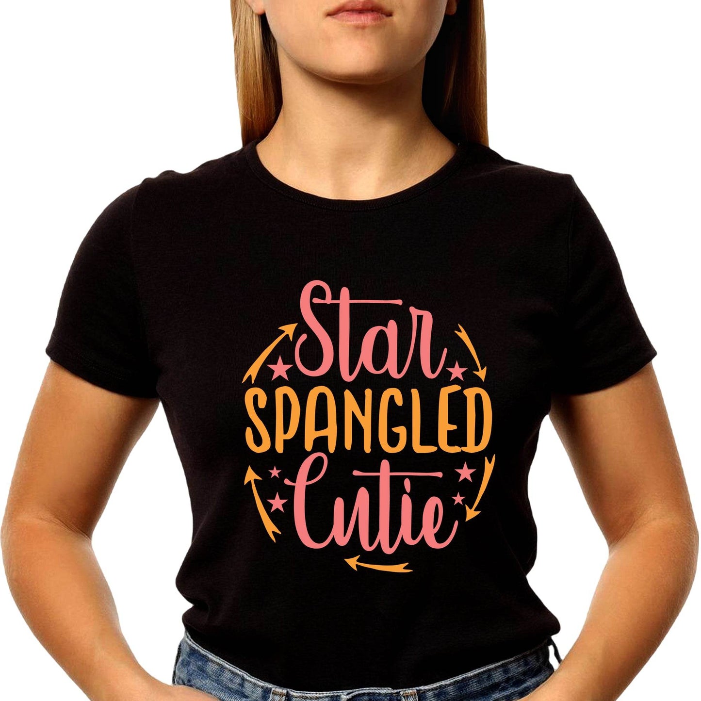 Star Spangled Cutie - Unisex Round Neck Regular Fit 100% Combed Cotton Half Sleeve T-Shirt - Mojilo Mart