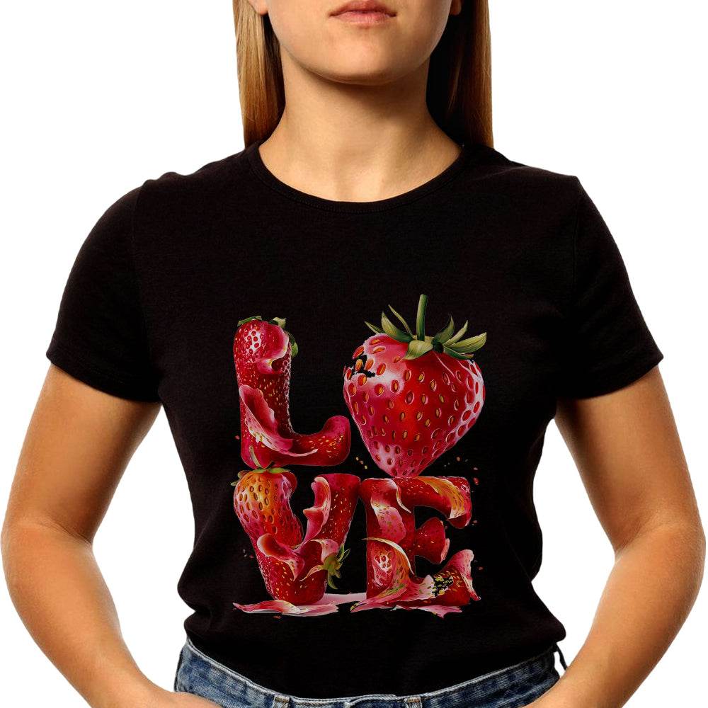 Strawberry Fruit Love - Unisex Round Neck Regular Fit 100% Combed Cotton Half Sleeve T-Shirt - Mojilo Mart