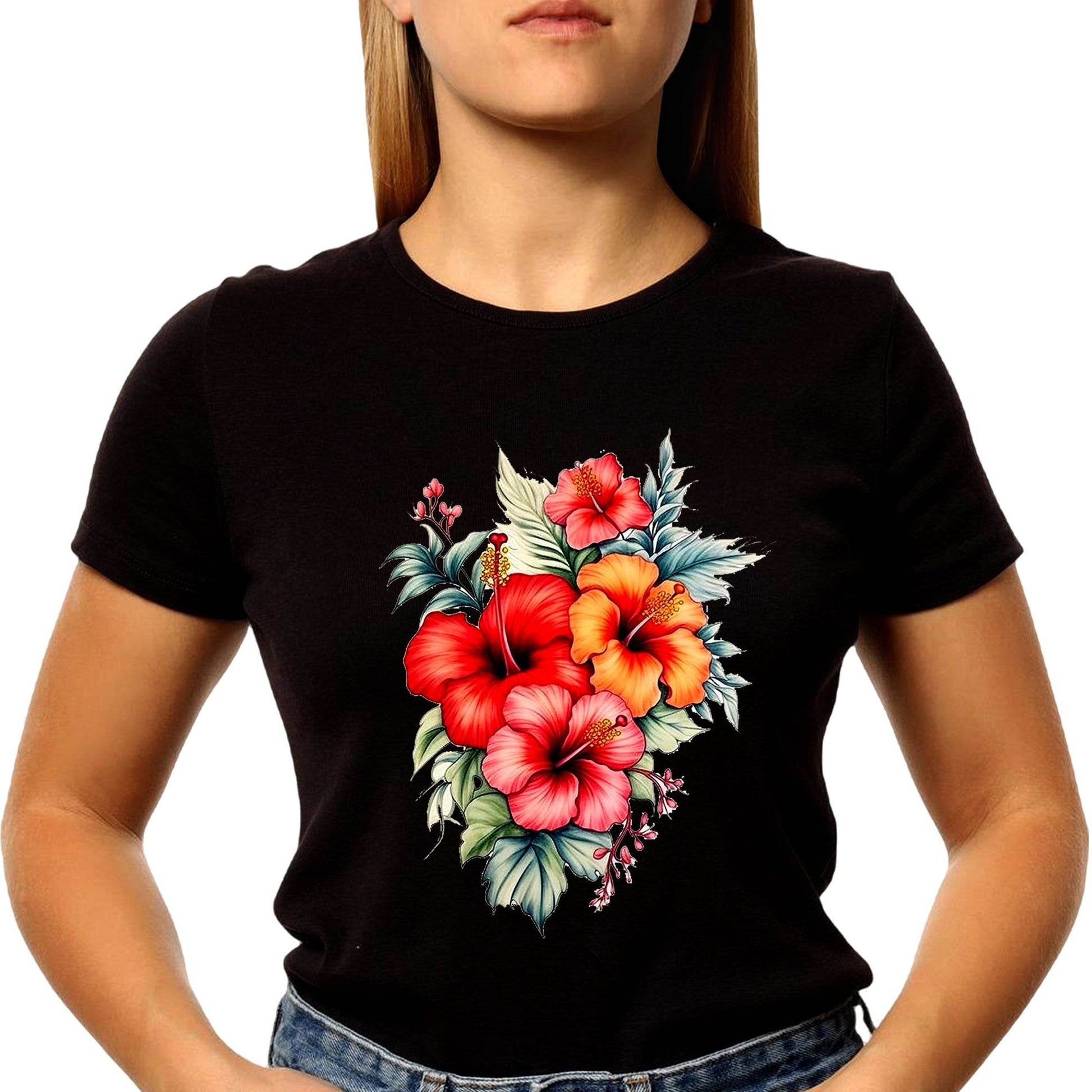 Stunning Tropical Hibiscus Flower - Unisex Round Neck Regular Fit 100% Combed Cotton Half Sleeve T-Shirt - Mojilo Mart