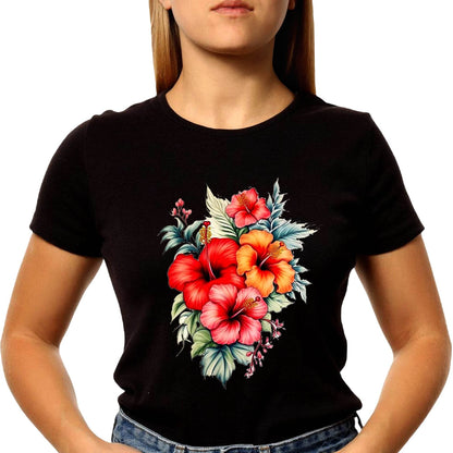 Stunning Tropical Hibiscus Flower - Unisex Round Neck Regular Fit 100% Combed Cotton Half Sleeve T-Shirt - Mojilo Mart