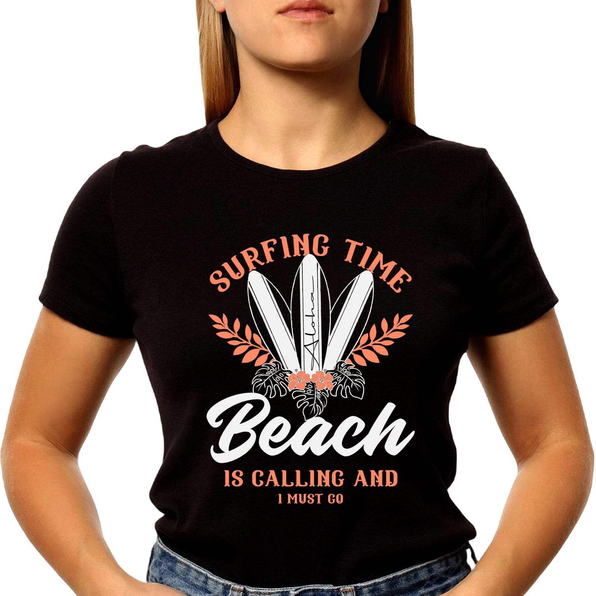 Surfing Time Beach Is Calling And I Must Go - Unisex Round Neck Regular Fit 100% Combed Cotton Half Sleeve T-Shirt - Mojilo Mart