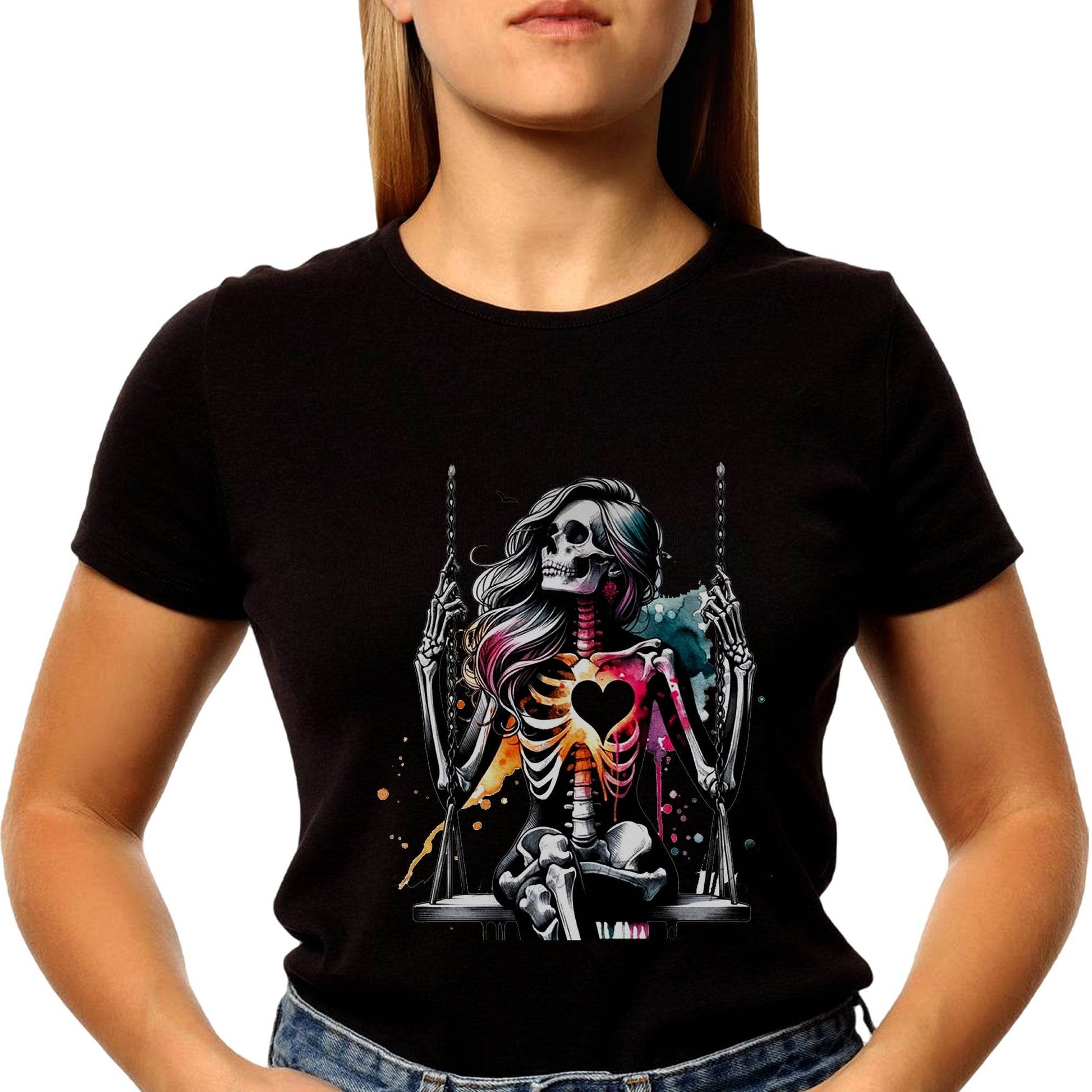 Swinging Skeleton WOMEN - Unisex Round Neck Regular Fit 100% Combed Cotton Half Sleeve T-Shirt - Mojilo Mart