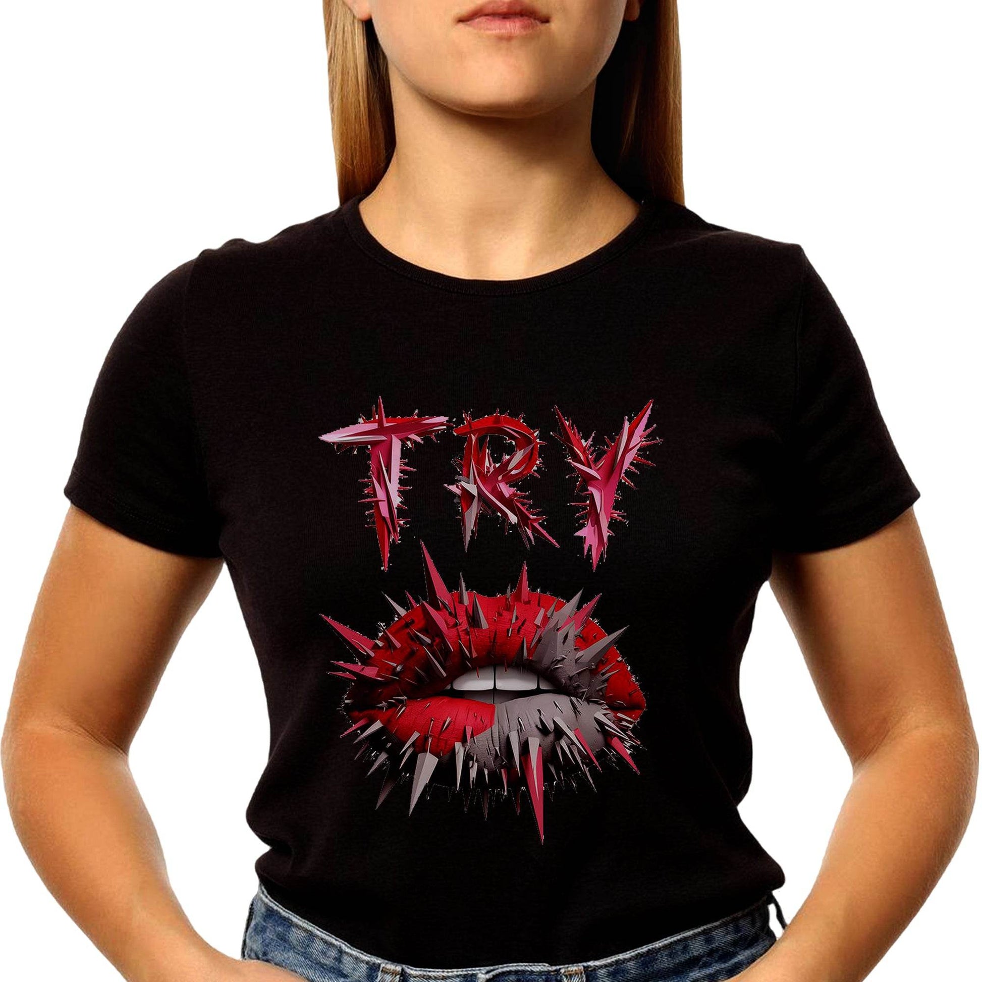 TRY lips - Unisex Round Neck Regular Fit 100% Combed Cotton Half Sleeve T-Shirt - Mojilo Mart