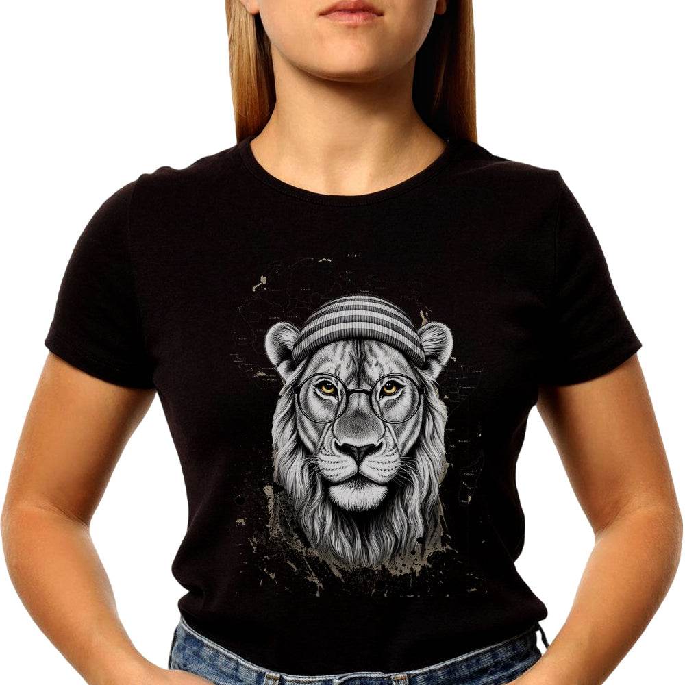 The Head Of A Lion With Glasses Drawn - Unisex Round Neck Regular Fit 100% Combed Cotton Half Sleeve T-Shirt - Mojilo Mart