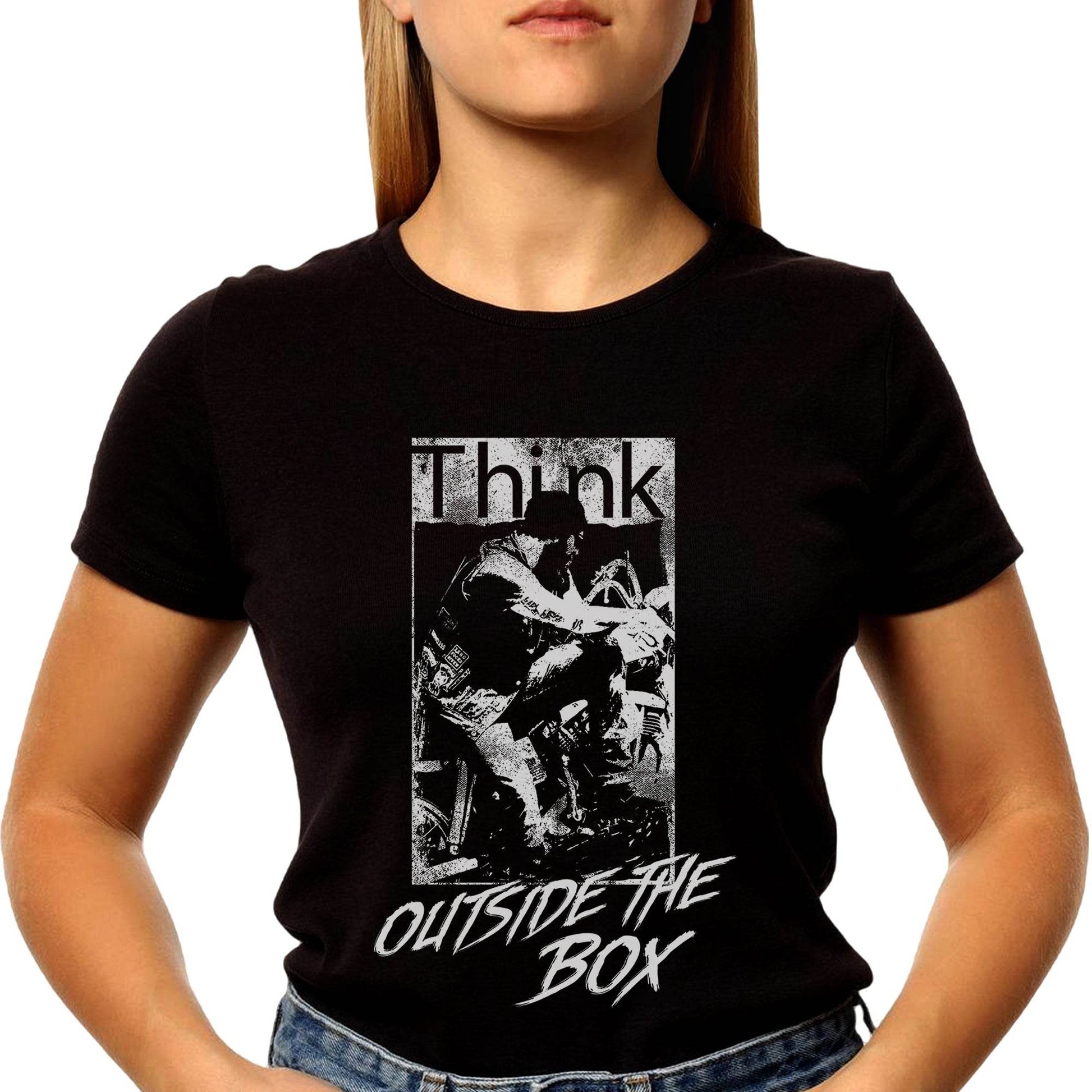 Think OUTSIDE THE BOX - Unisex Round Neck Regular Fit 100% Combed Cotton Half Sleeve T-Shirt - Mojilo Mart