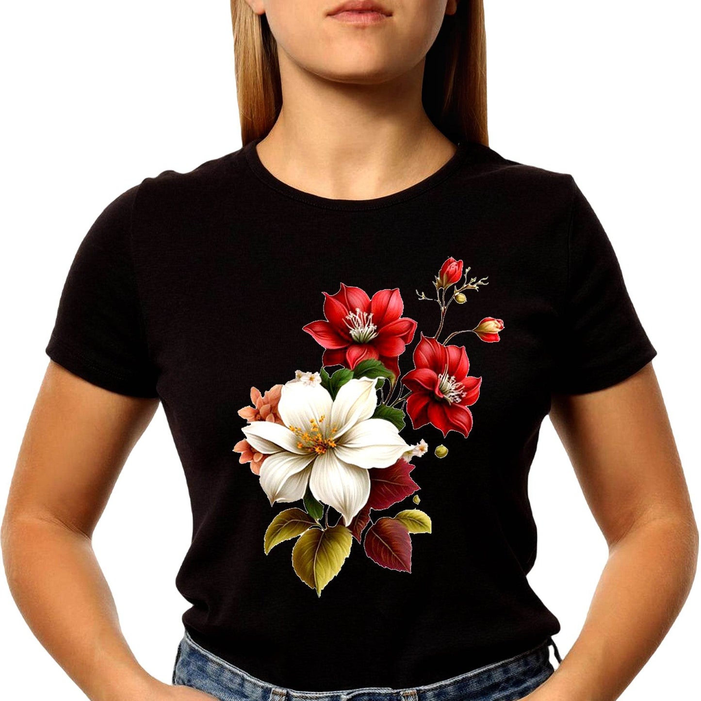 Threadflix Simply Flowers - Unisex Round Neck Regular Fit 100% Combed Cotton Half Sleeve T-Shirt - Mojilo Mart
