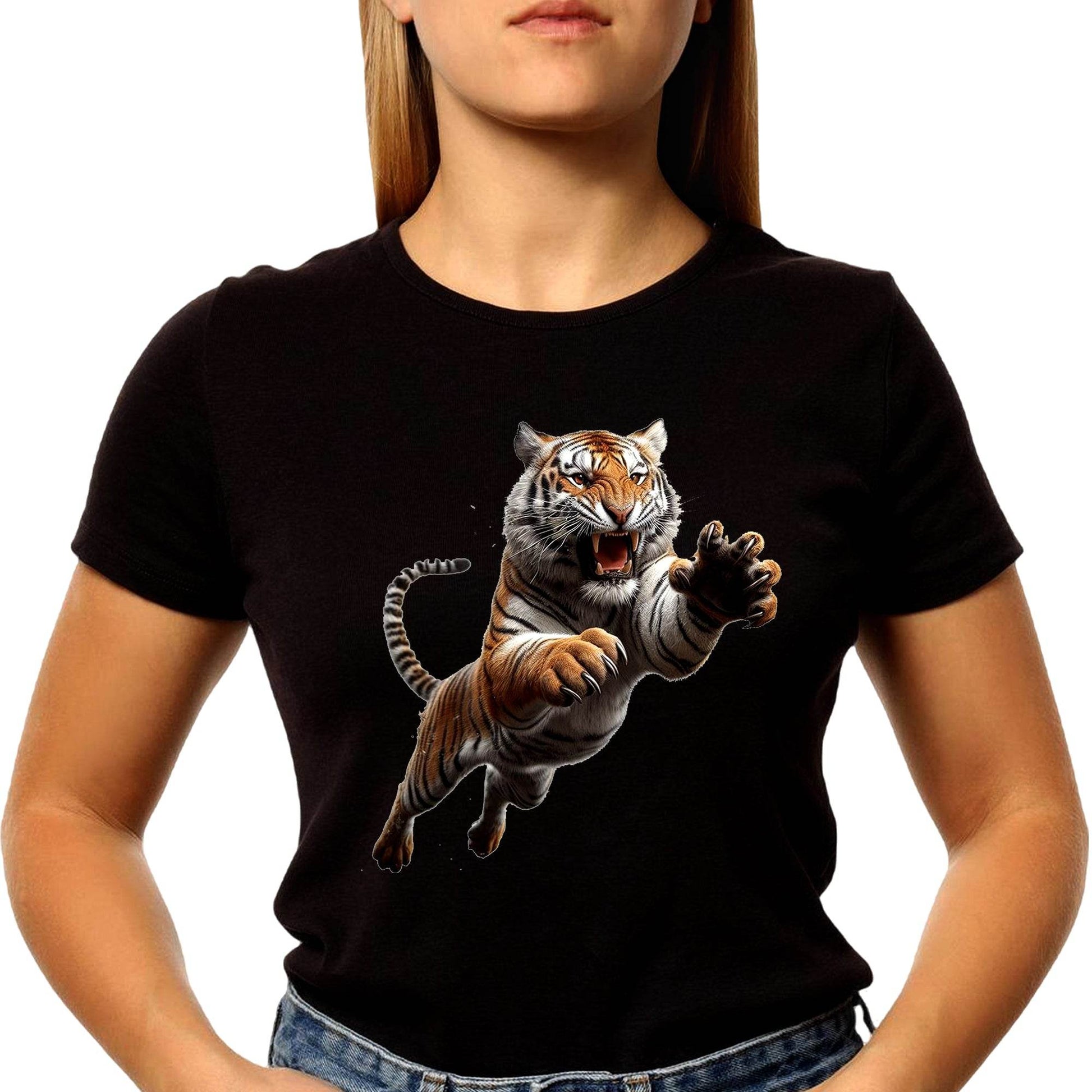 Tiger Jumping Bengal - Unisex Round Neck Regular Fit 100% Combed Cotton Half Sleeve T-Shirt - Mojilo Mart