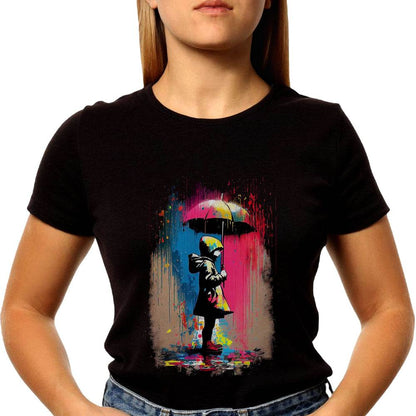 Umbrella Girl Rainbow Rain - Unisex Round Neck Regular Fit 100% Combed Cotton Half Sleeve T-Shirt - Mojilo Mart