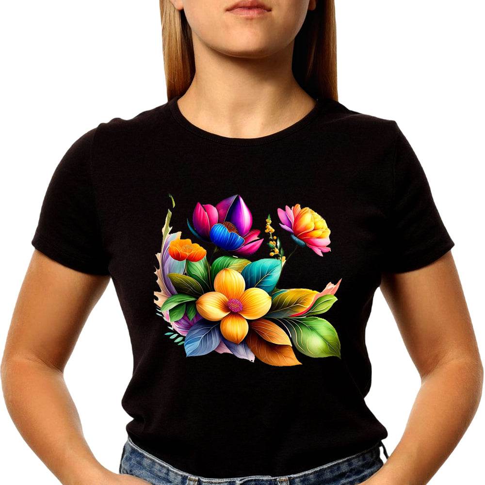 Vibrant Floral Bouquet Wild Nature - Unisex Round Neck Regular Fit 100% Combed Cotton Half Sleeve T-Shirt - Mojilo Mart