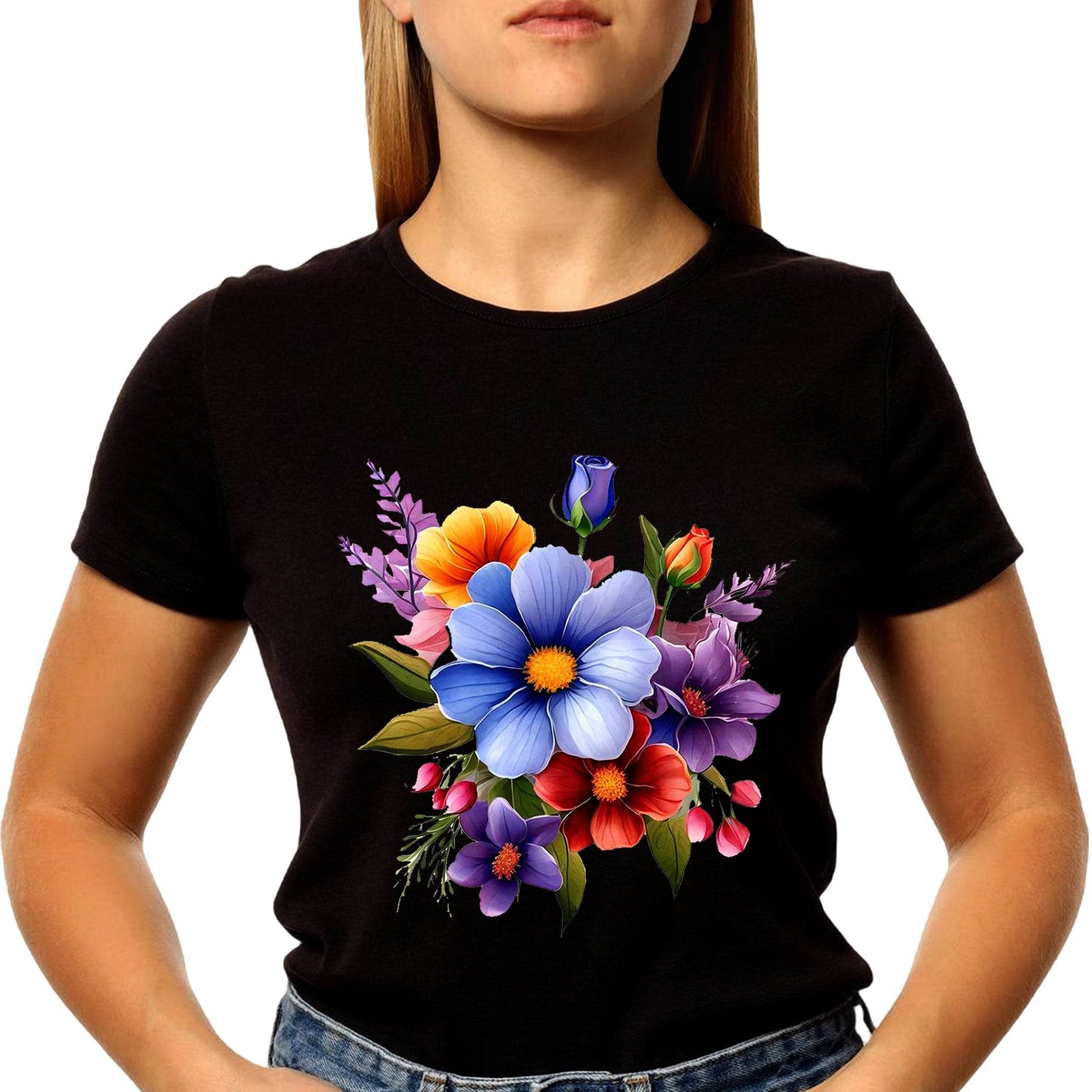 Vintage Flowers Wildflowers - Unisex Round Neck Regular Fit 100% Combed Cotton Half Sleeve T-Shirt - Mojilo Mart