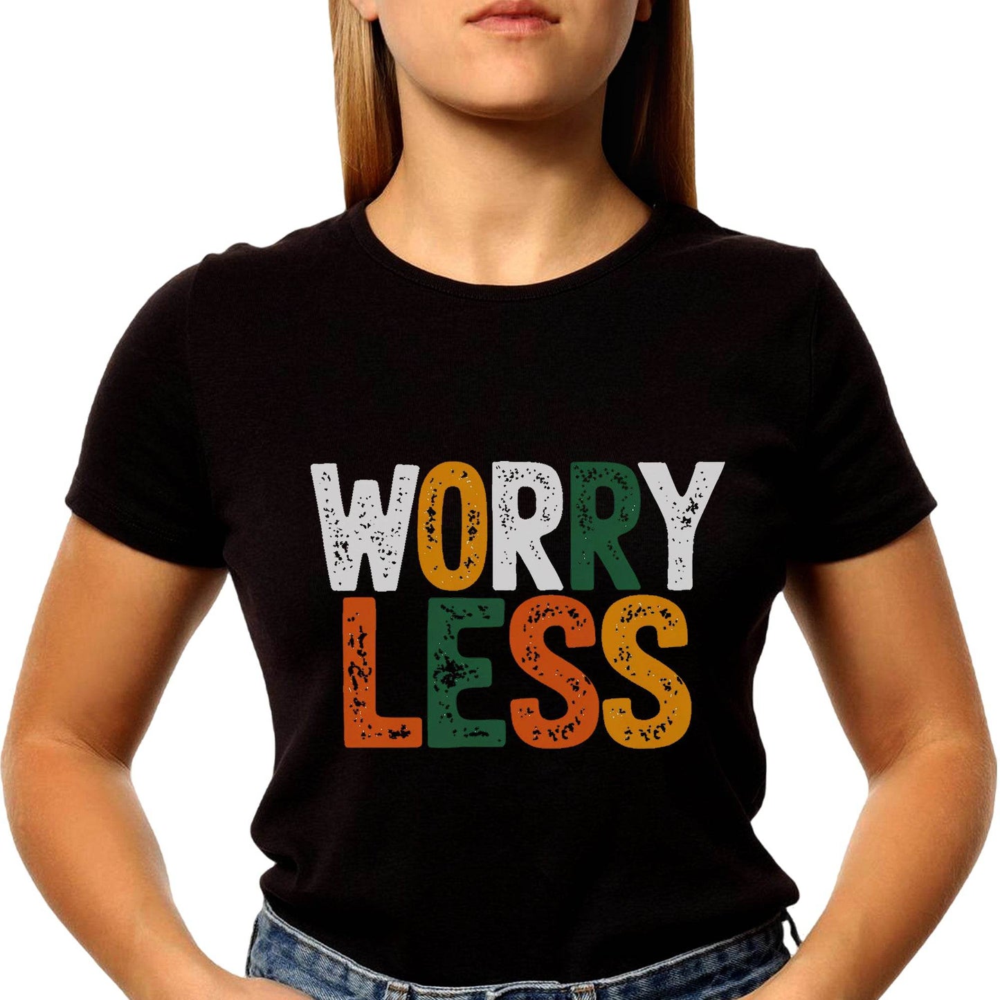 WORRY LESS - Unisex Round Neck Regular Fit 100% Combed Cotton Half Sleeve T-Shirt - Mojilo Mart